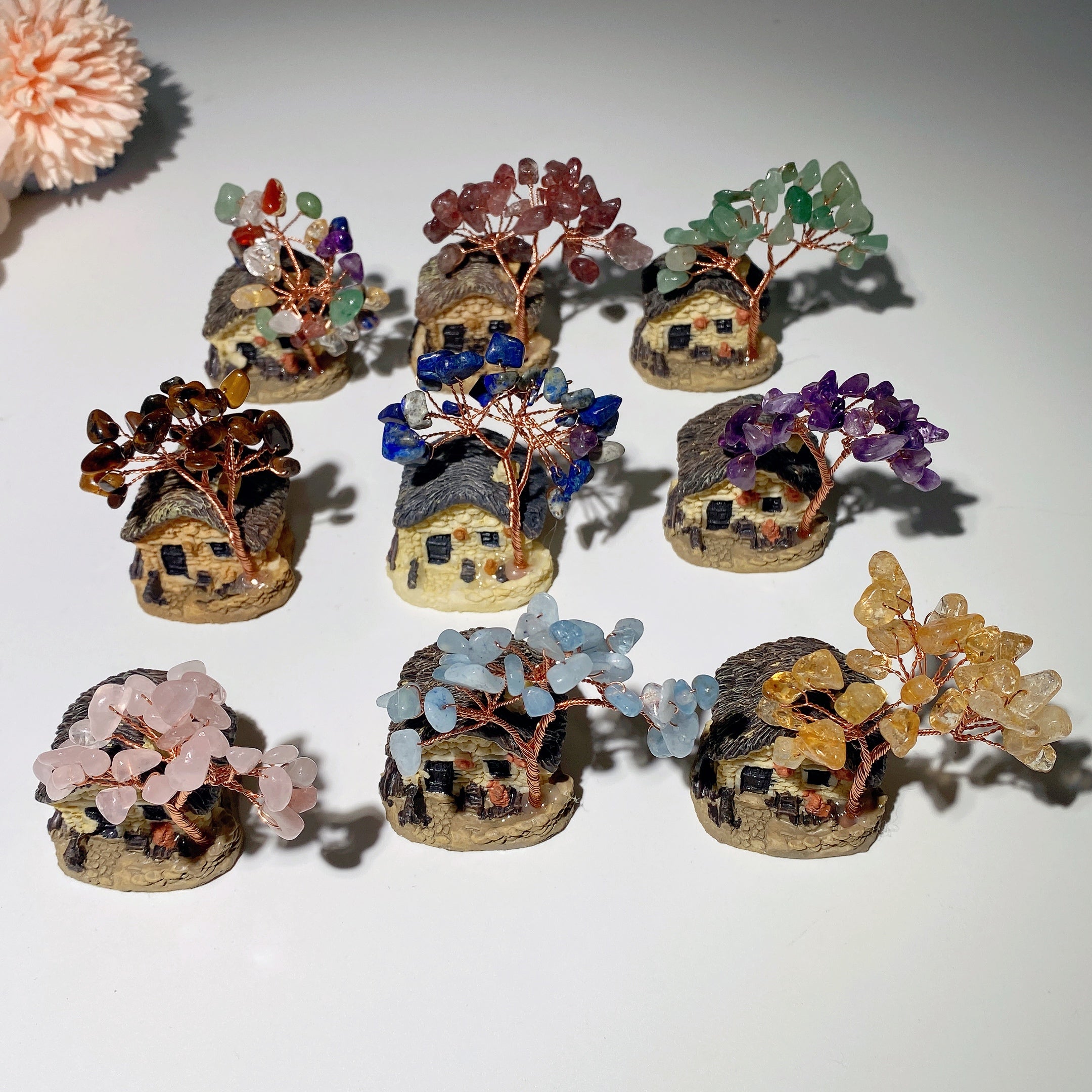 2.3 Inch Resin House Crystal Chips Healing Tree Decor