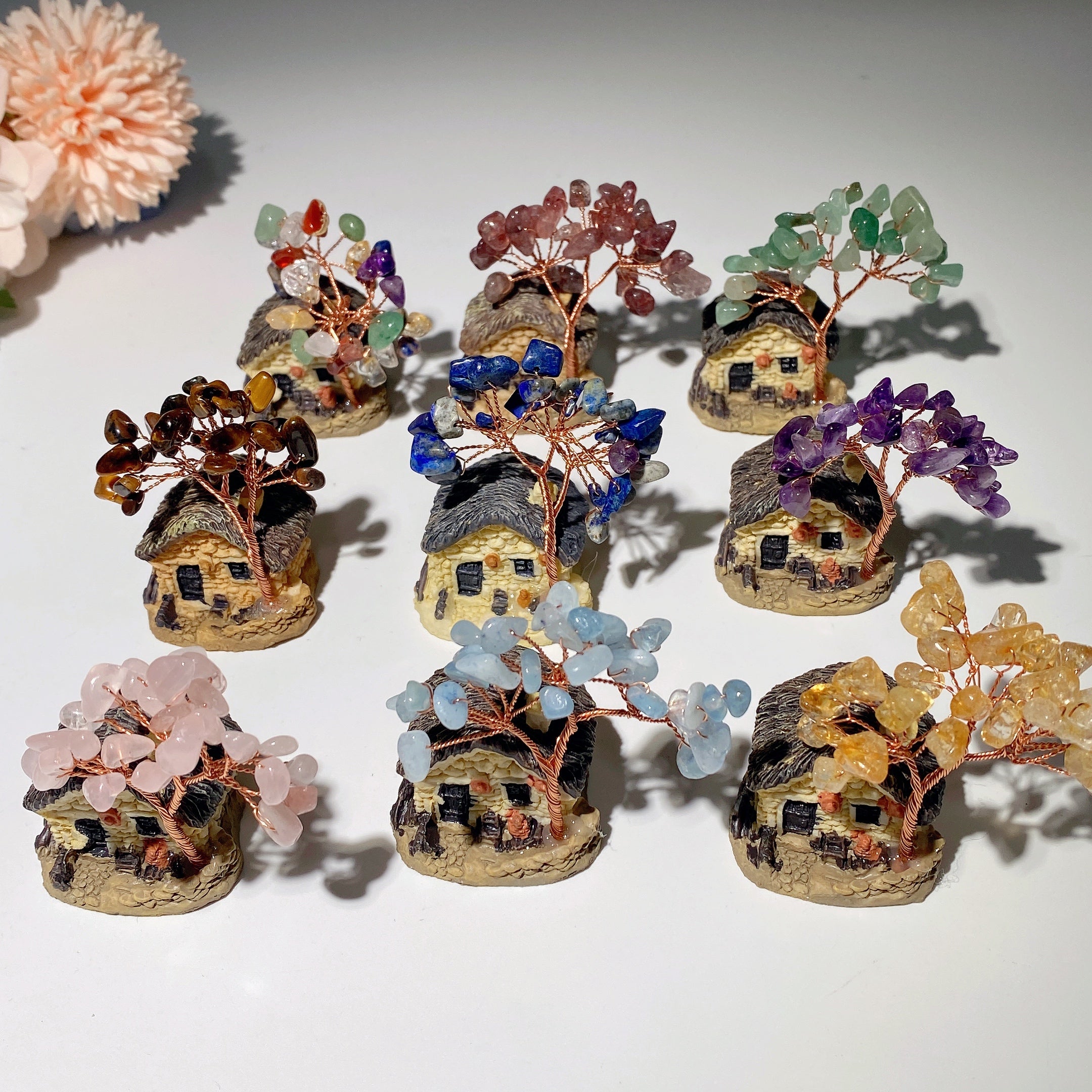 2.3 Inch Resin House Crystal Chips Healing Tree Decor