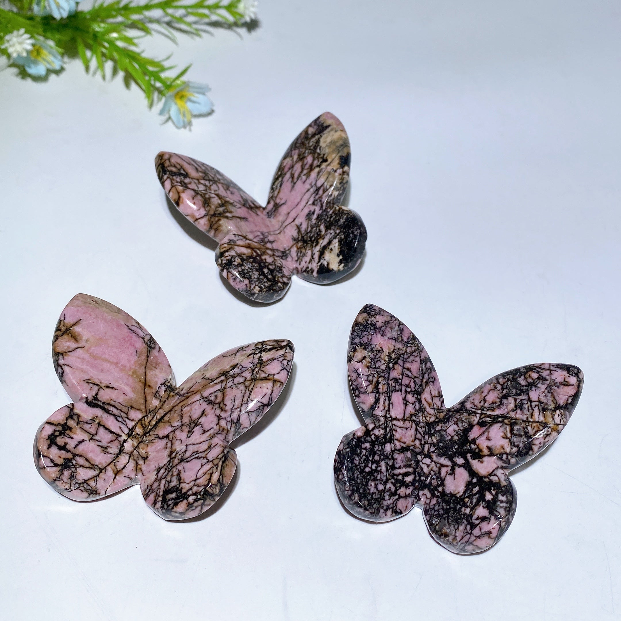 2.3 inch Rhodonite & Mookite Butterfly Crystal Carvings