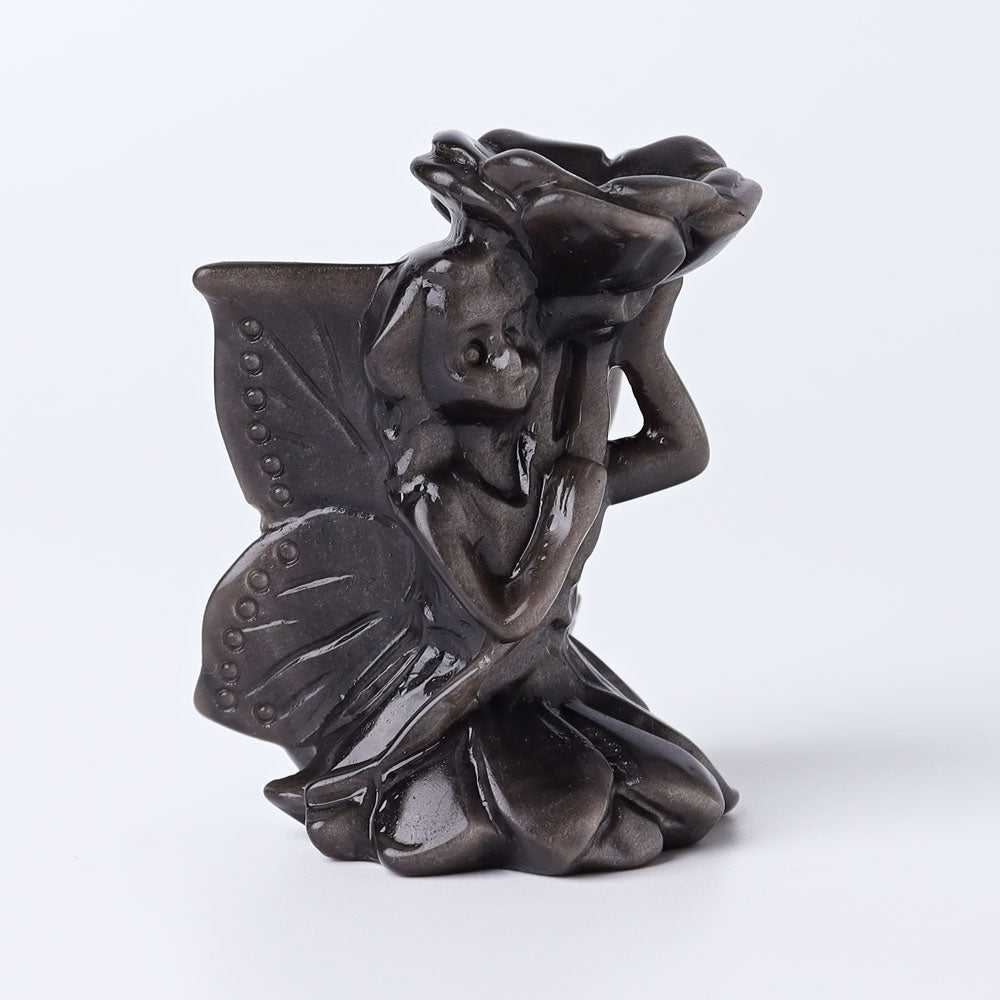 2.3 Inch Silver Obsidian Butterfly Fairy Crystal Figurine