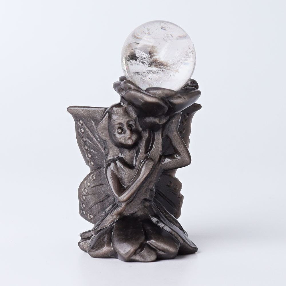 2.3 Inch Silver Obsidian Butterfly Fairy Crystal Figurine