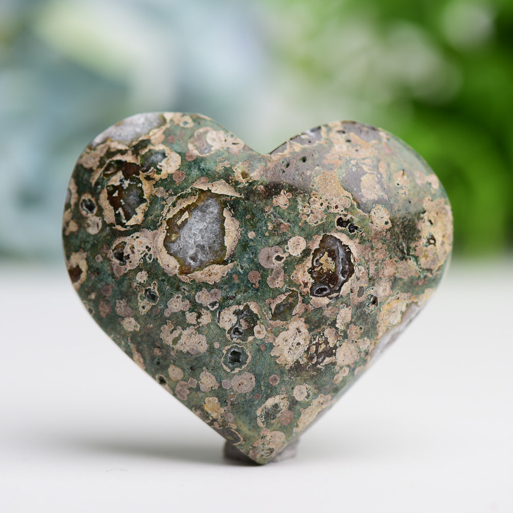 2.3" Rainforest Jasper Heart Palm Stone for Healing
