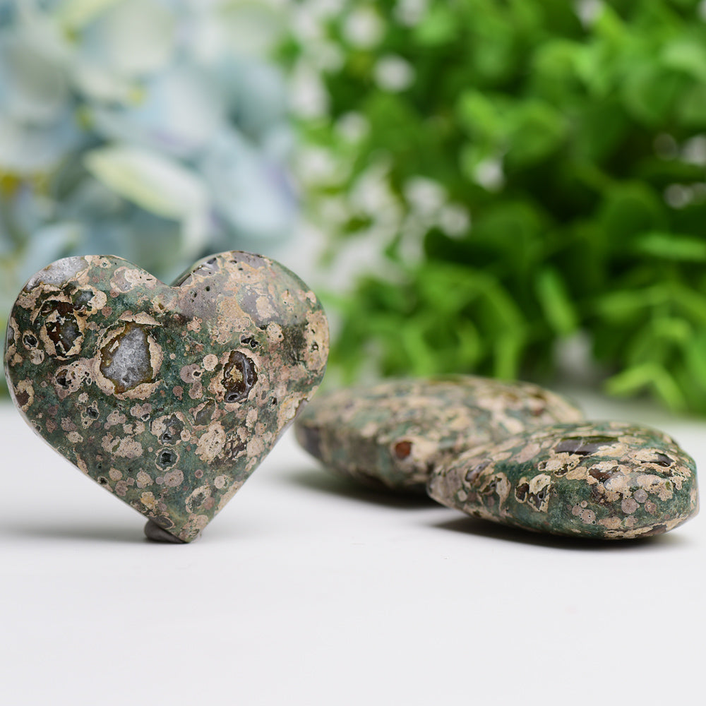 2.3" Rainforest Jasper Heart Palm Stone for Healing