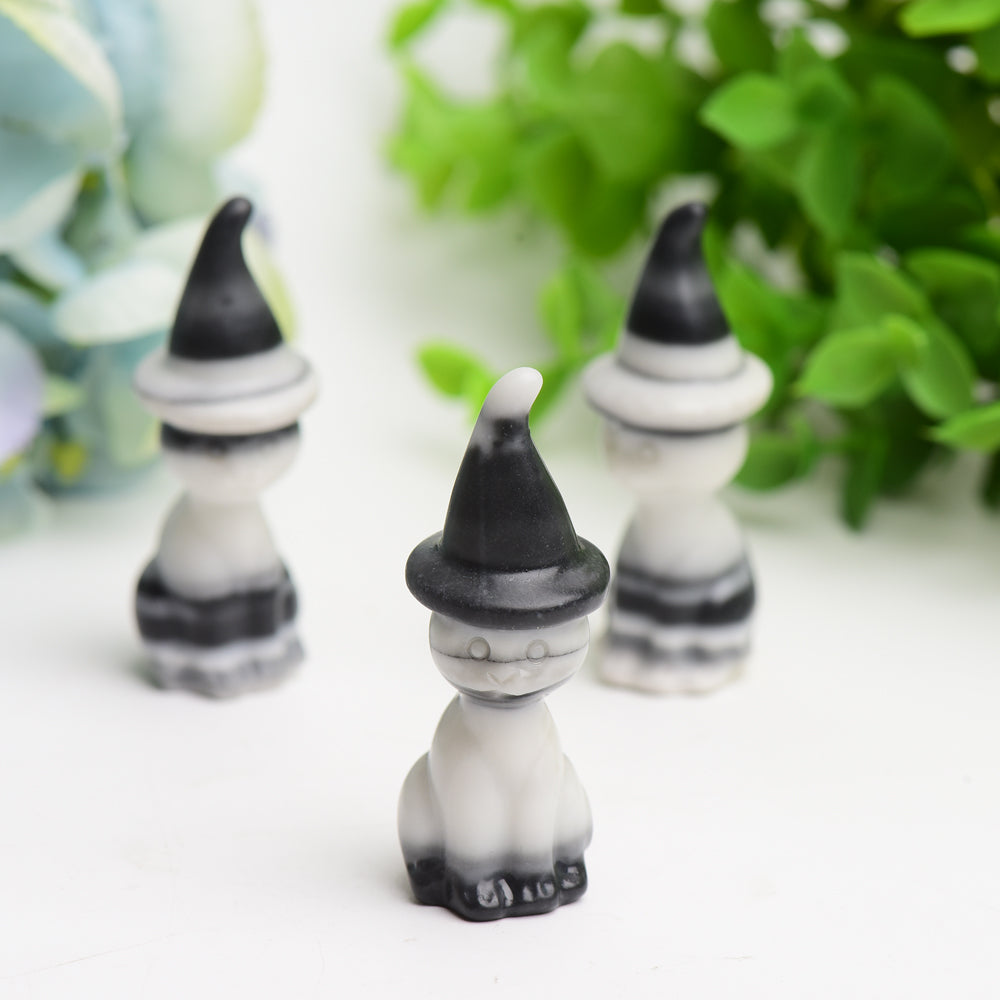2.35" Black and White Taiji Stone Cat Figurine