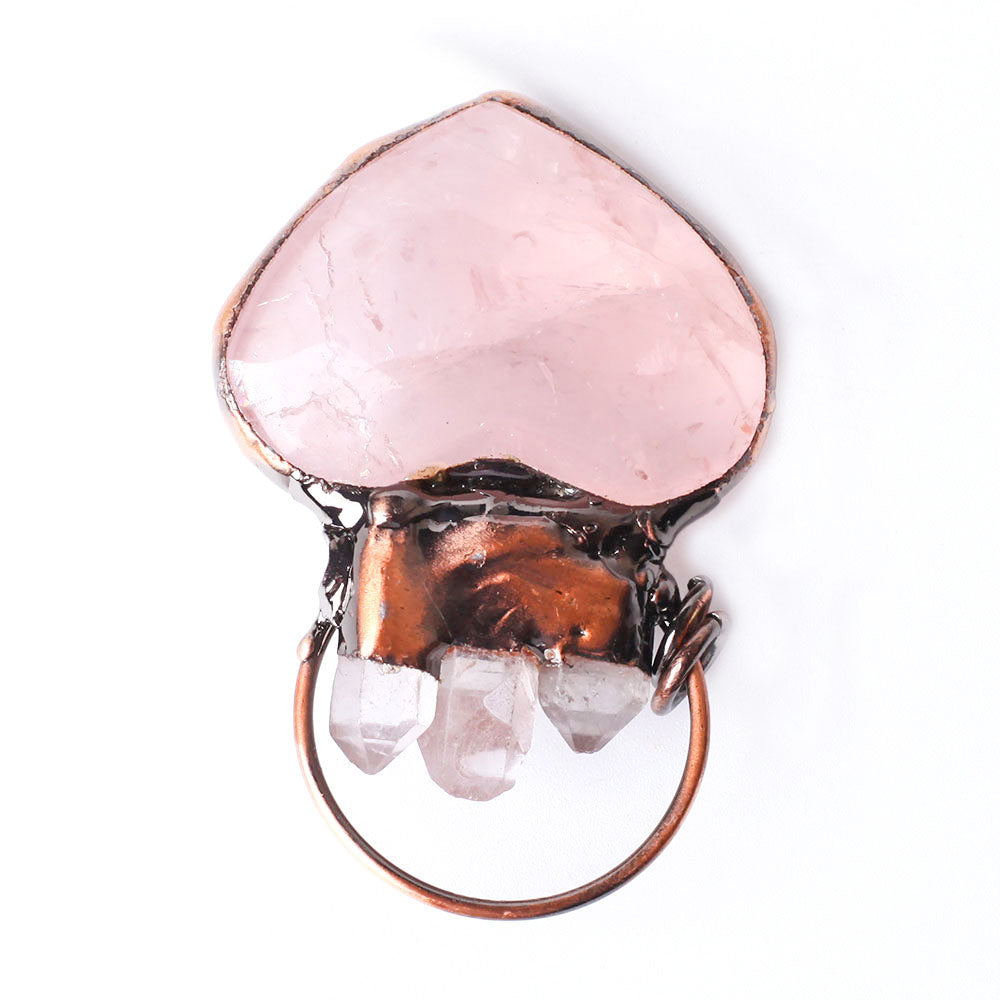 2.36 inch Rose Quartz Heart Pendant with Healing Crystals