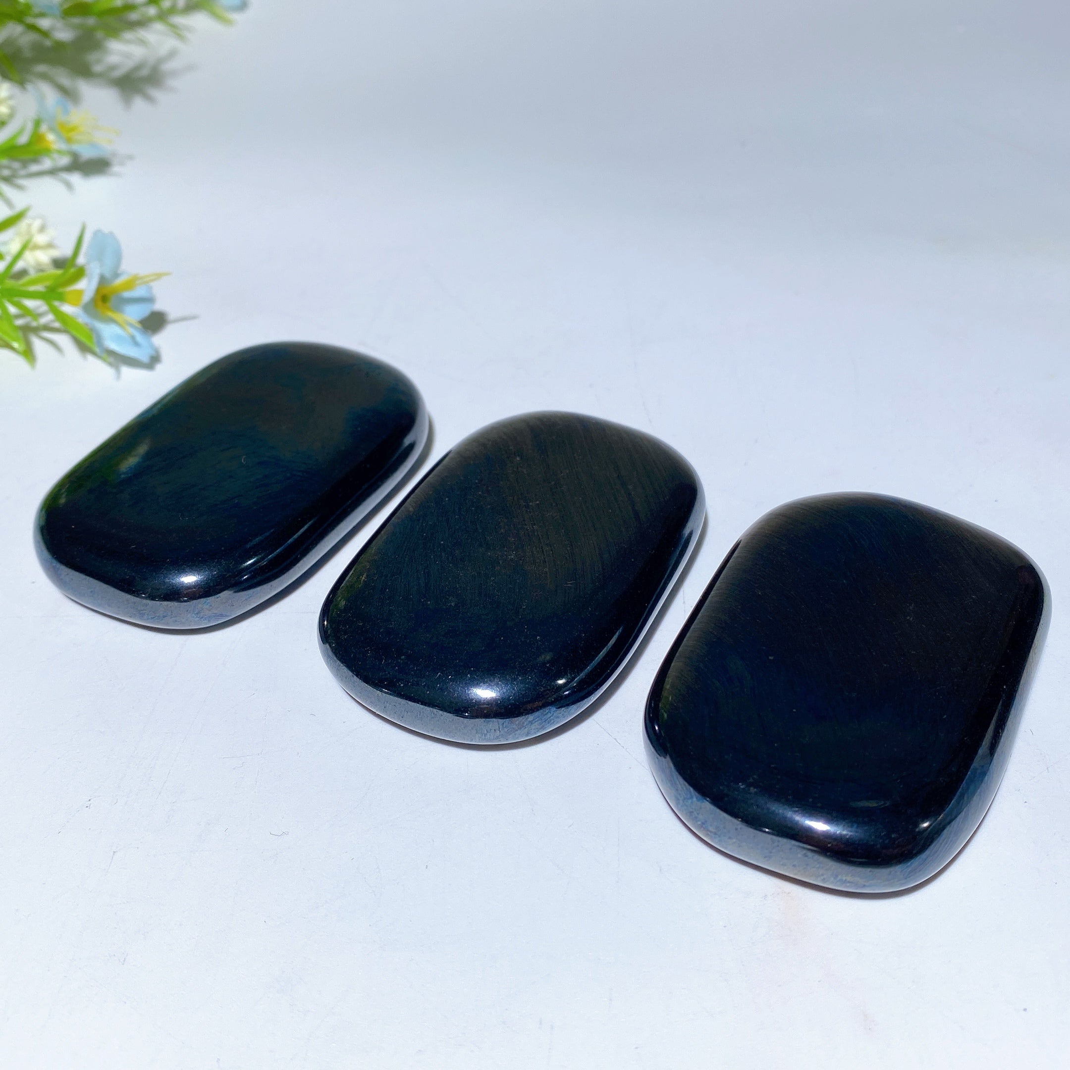 2.4-2.5 Inch Terahertz & Hematite Palm Healing Stones