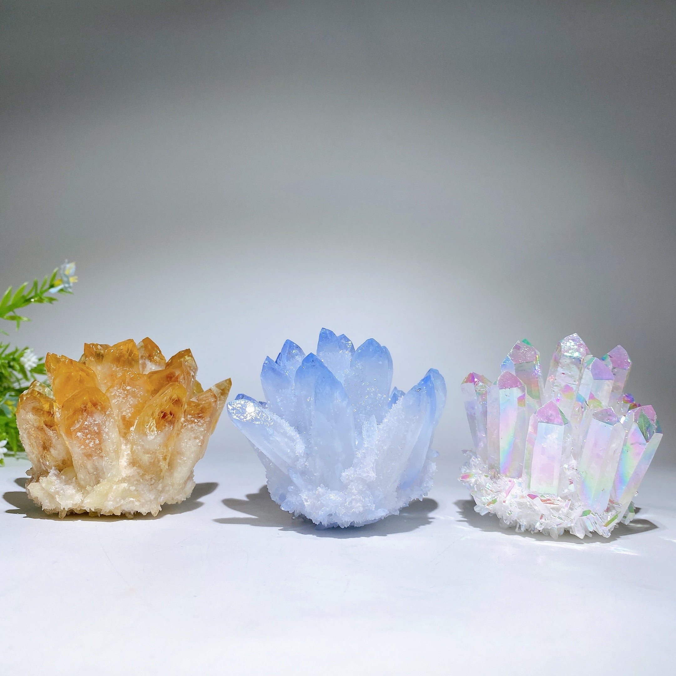 2.4-2.9 inch Citrine, Blue Quartz & Aura Quartz Crystal Clusters