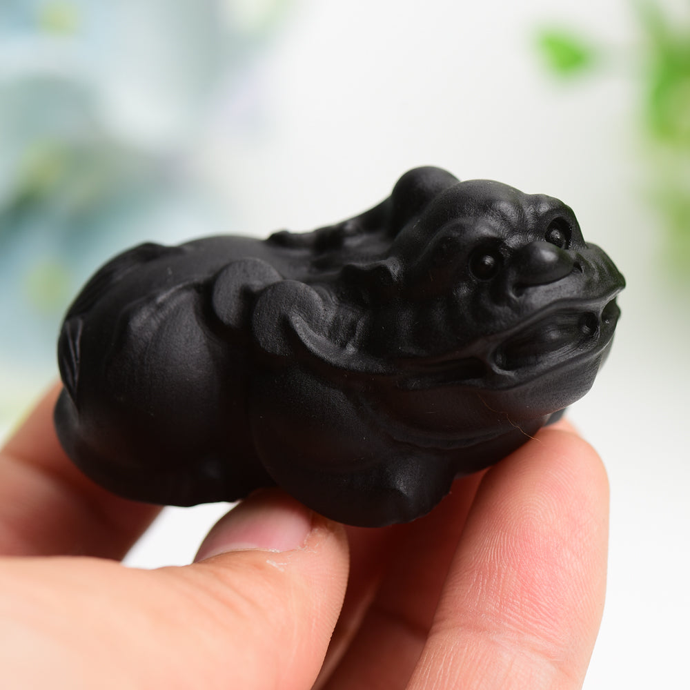2.4" Black Obsidian Pixiu Crystal Figurine for Healing