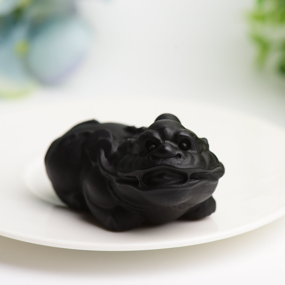 2.4" Black Obsidian Pixiu Crystal Figurine for Healing