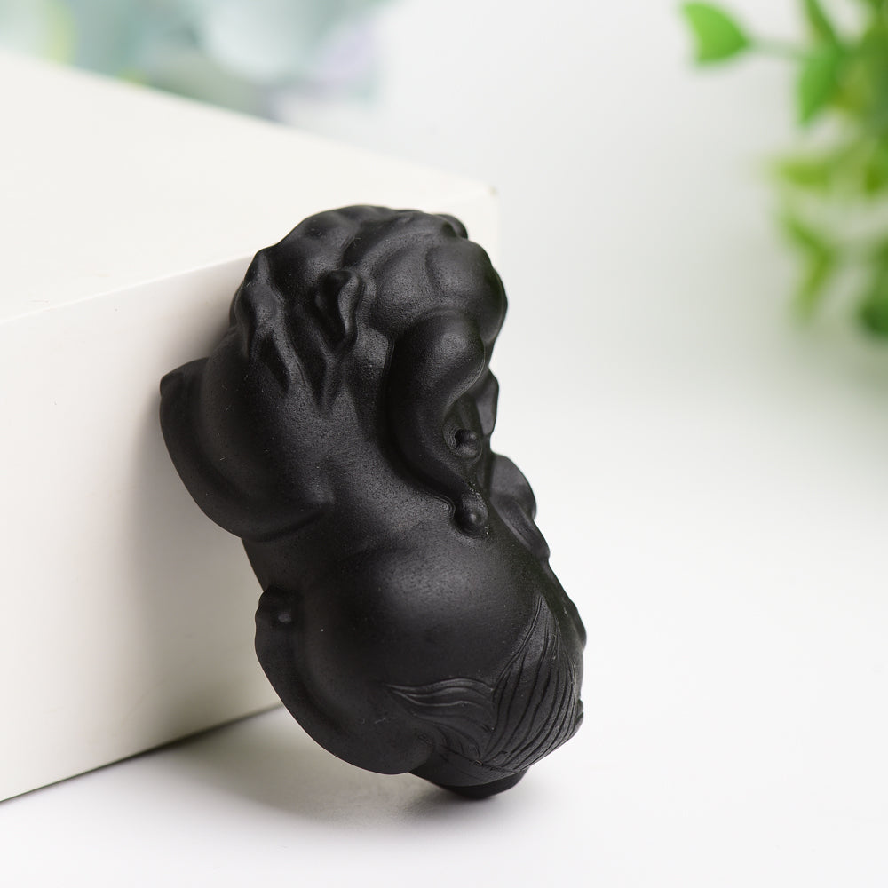 2.4" Black Obsidian Pixiu Crystal Figurine for Healing