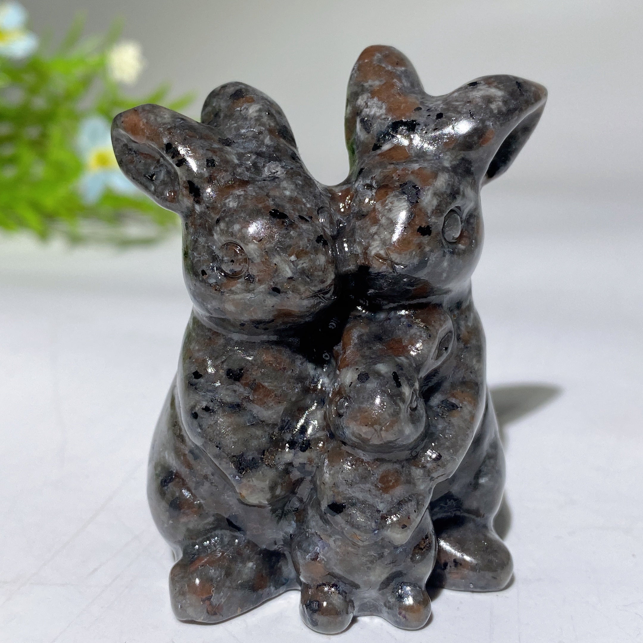 2.4" Crystal Rabbit Family Carvings for Healing & Abundance