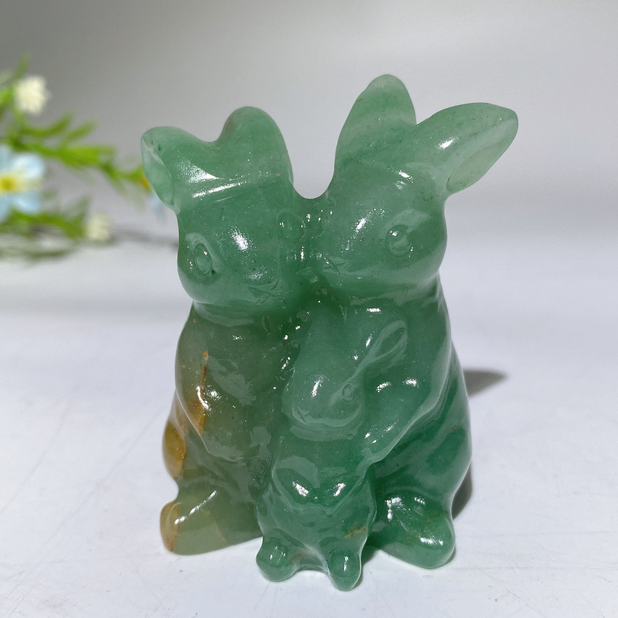 2.4" Crystal Rabbit Family Carvings for Healing & Abundance