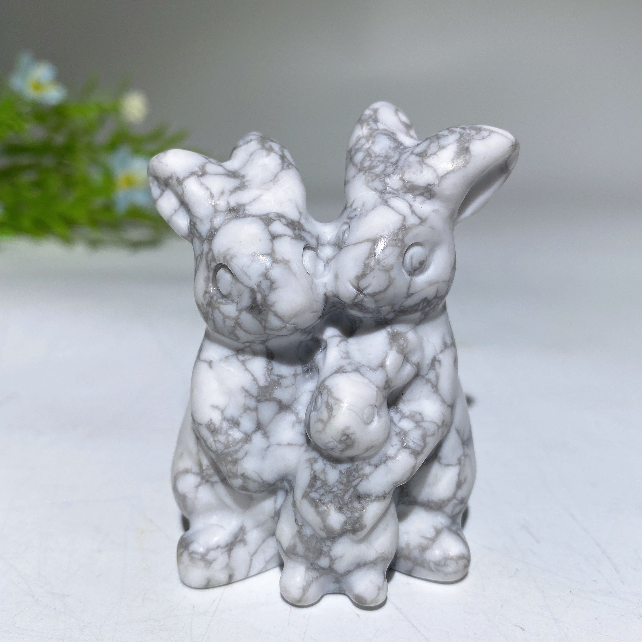 2.4" Crystal Rabbit Family Carvings for Healing & Abundance