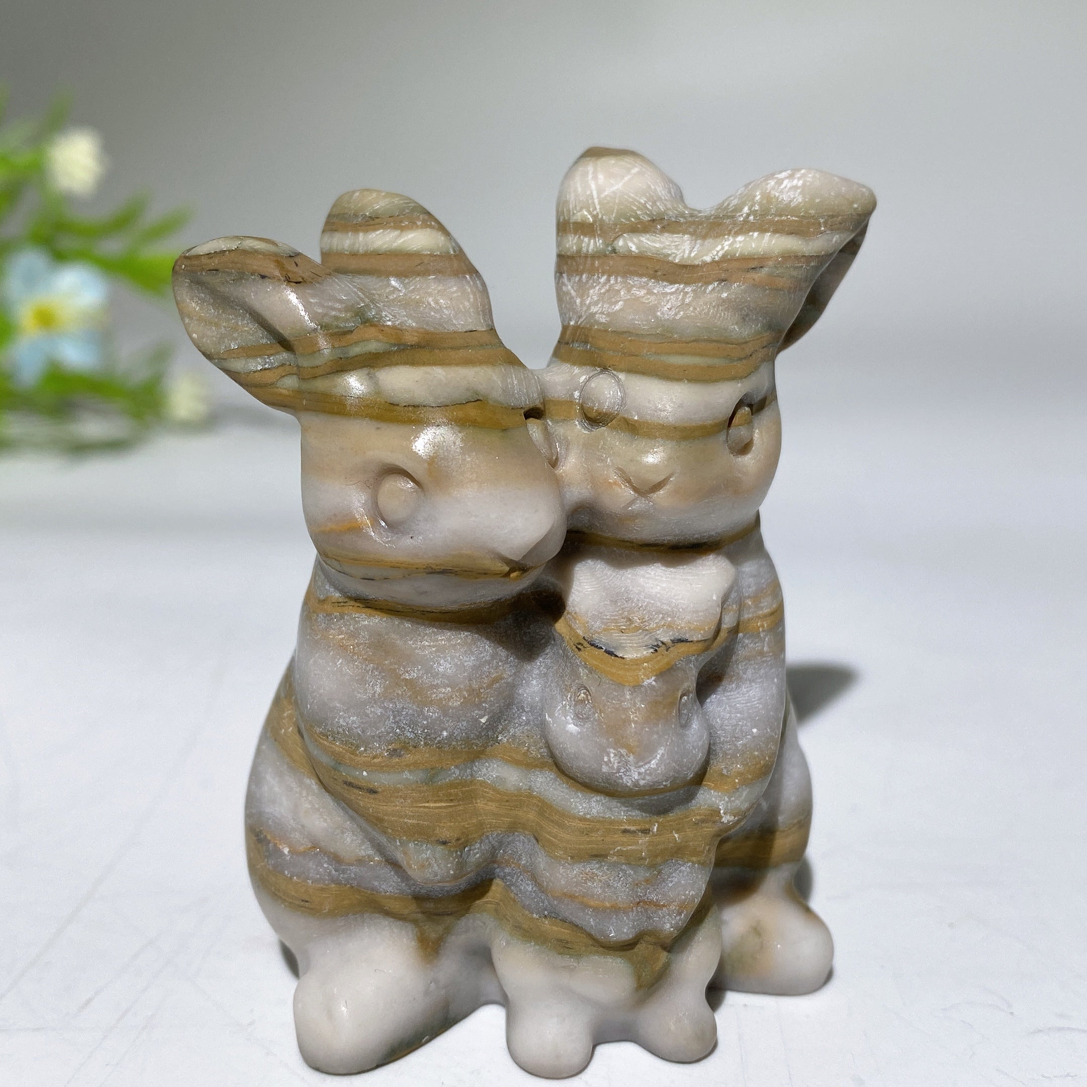 2.4" Crystal Rabbit Family Carvings for Healing & Abundance