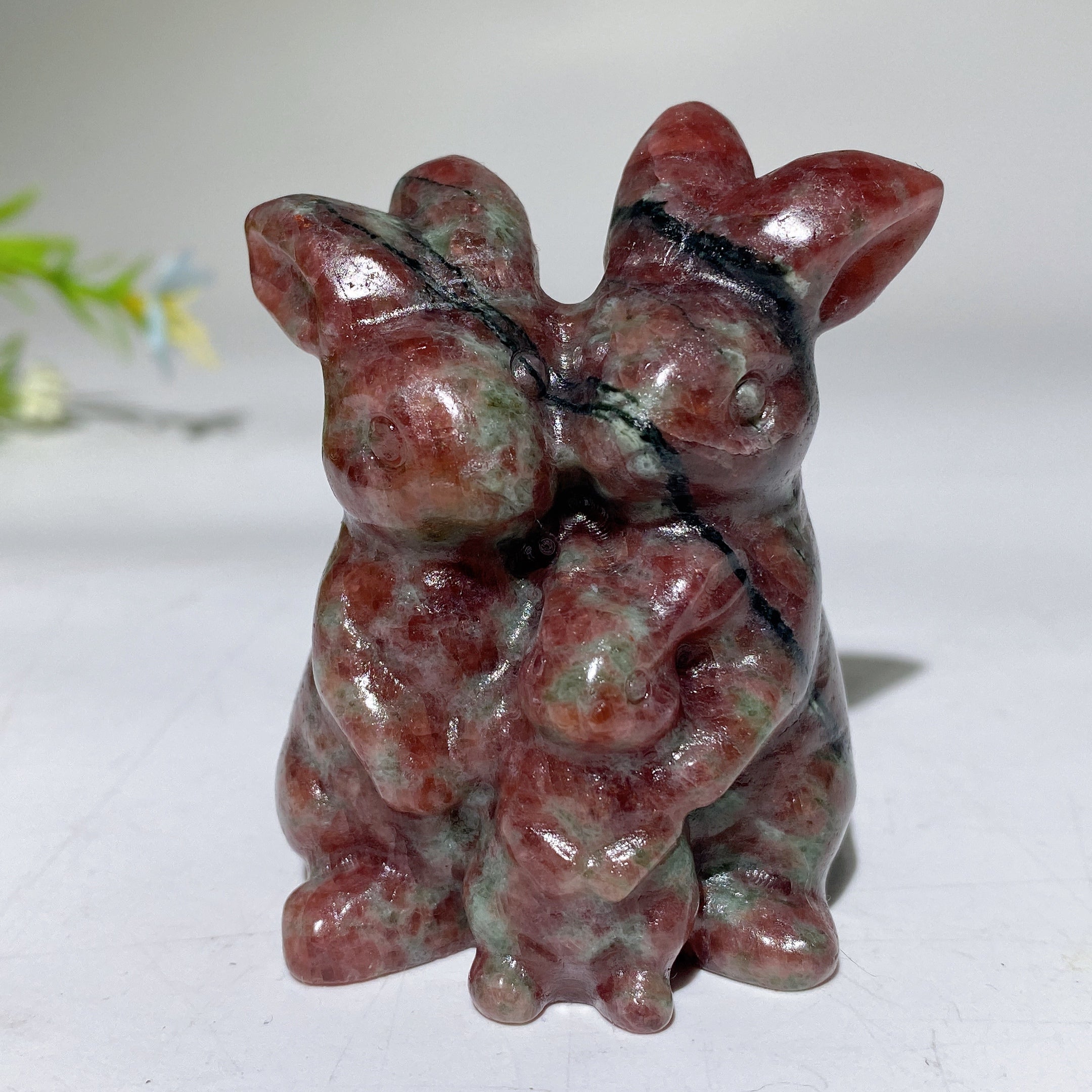 2.4" Crystal Rabbit Family Carvings for Healing & Abundance