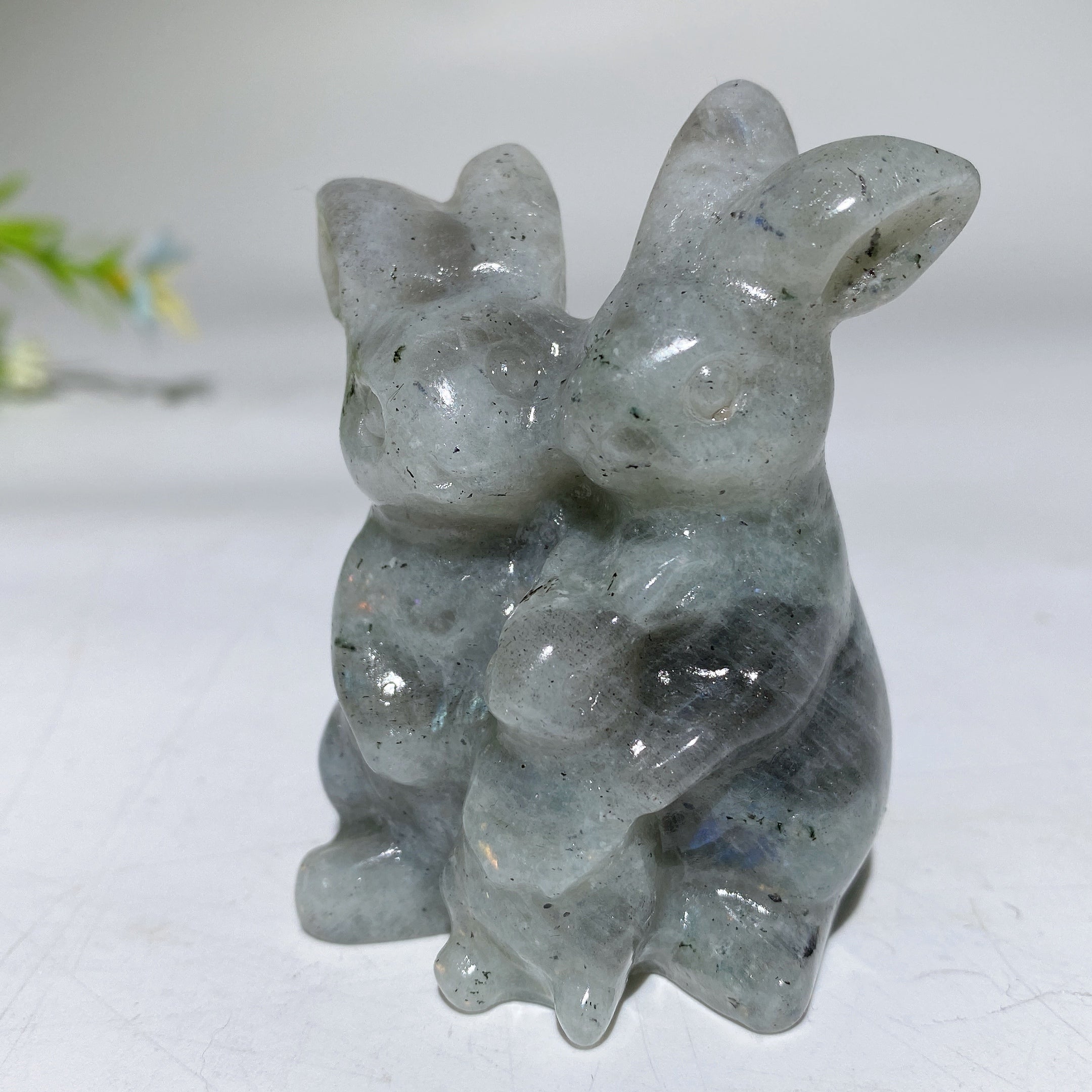2.4" Crystal Rabbit Family Carvings for Healing & Abundance