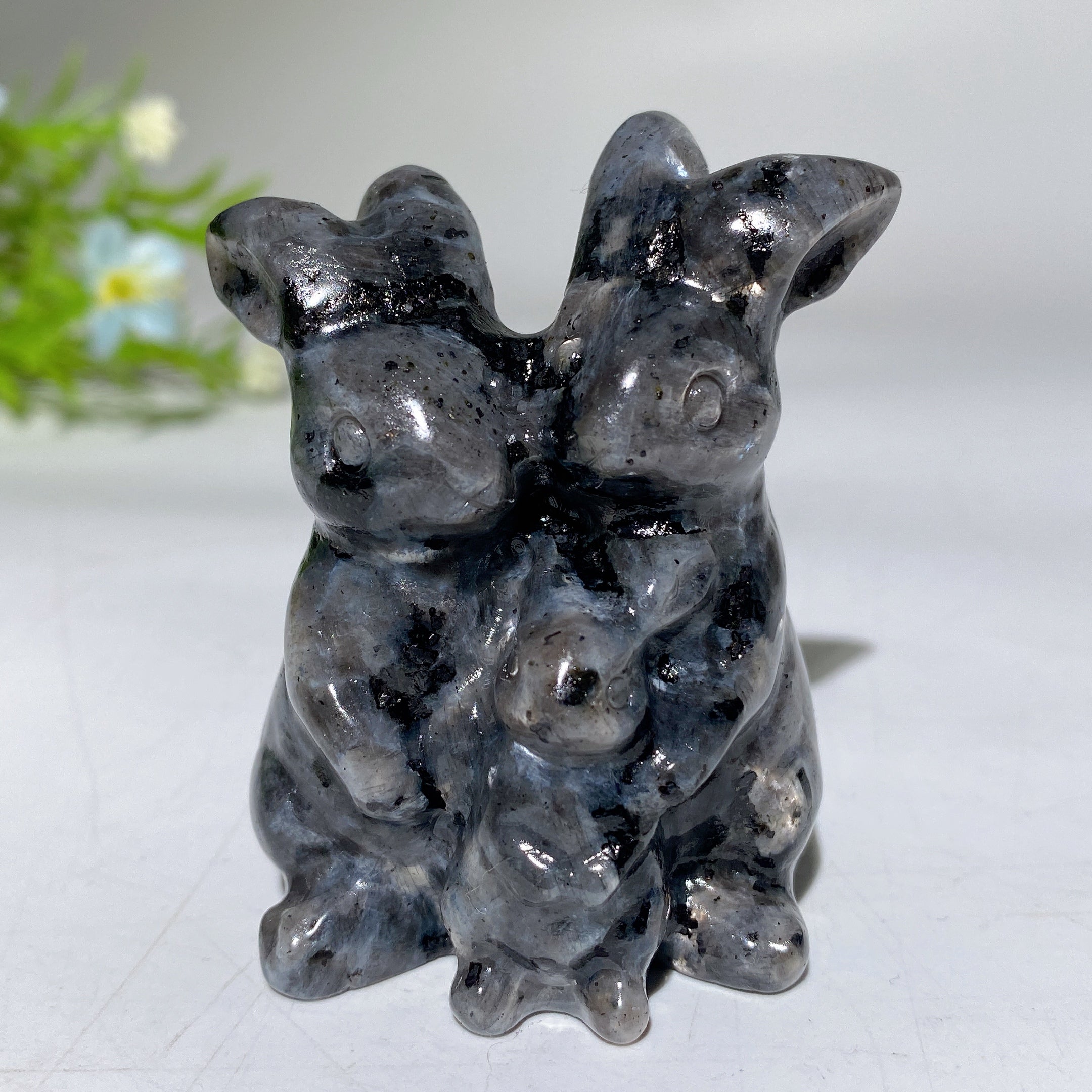 2.4" Crystal Rabbit Family Carvings for Healing & Abundance