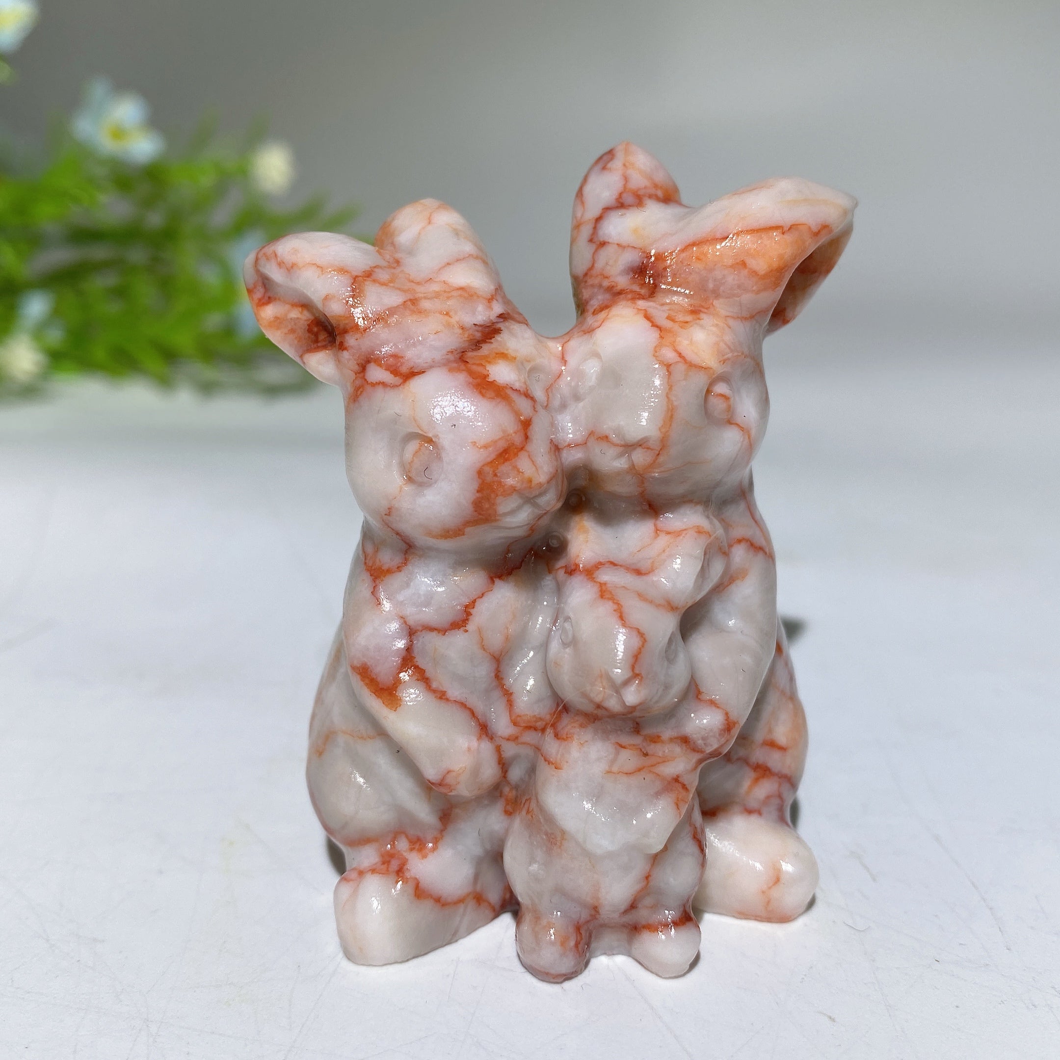 2.4" Crystal Rabbit Family Carvings for Healing & Abundance