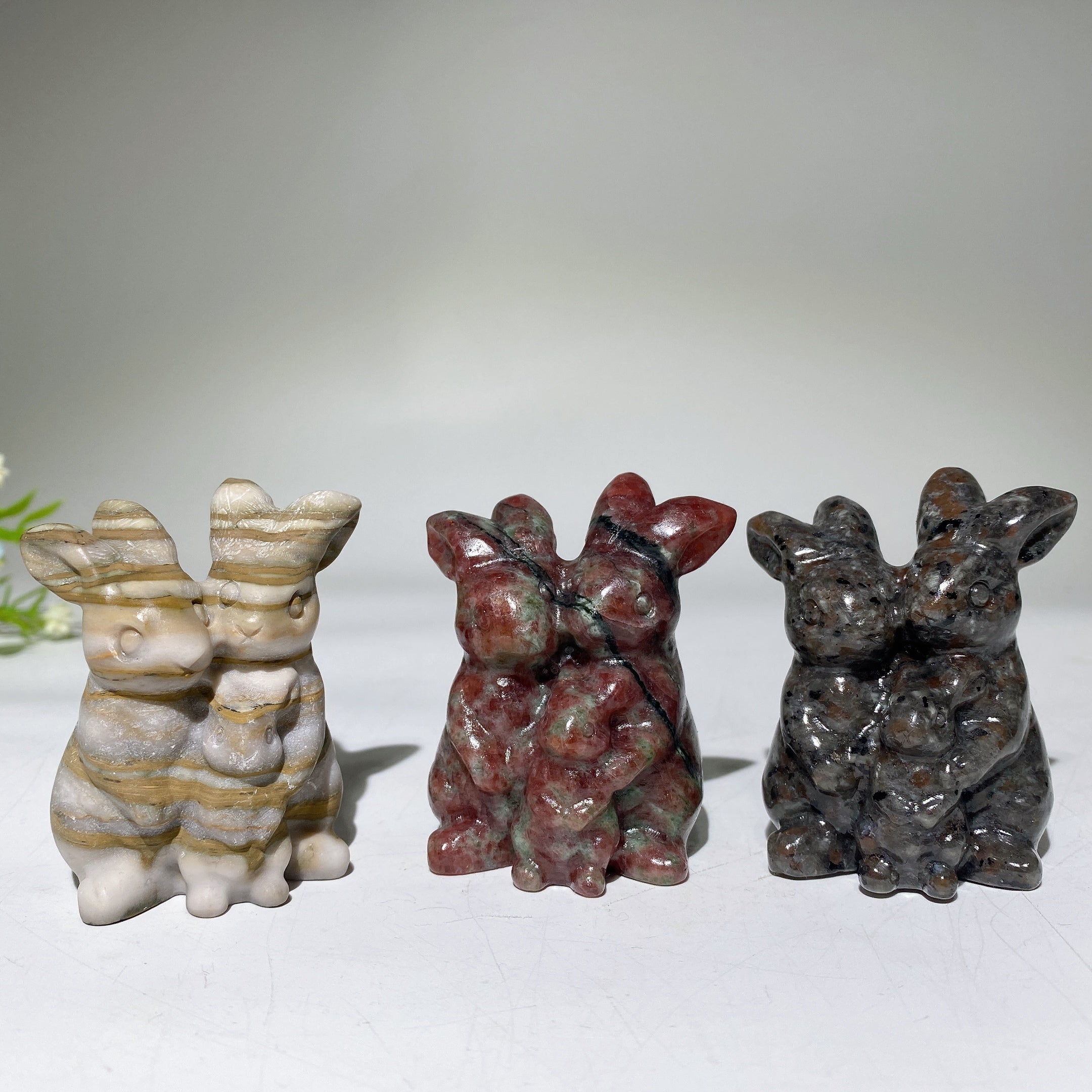 2.4" Crystal Rabbit Family Carvings for Healing & Abundance