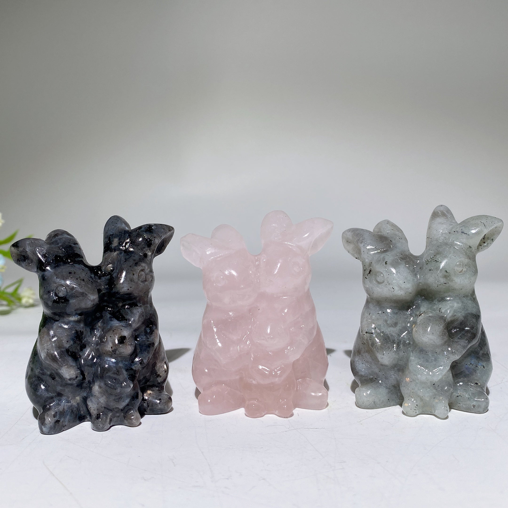2.4" Crystal Rabbit Family Carvings for Healing & Abundance