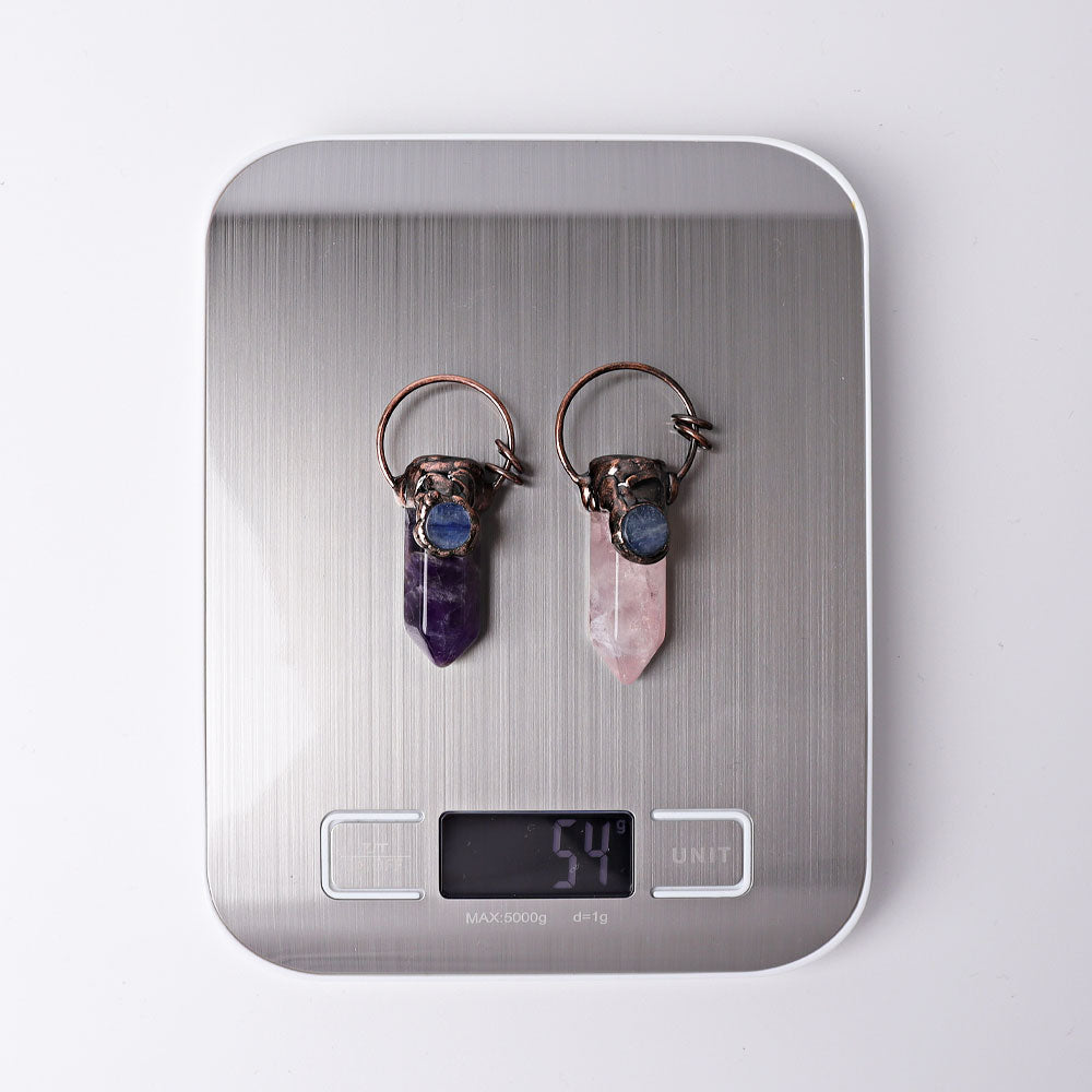 2.4 Inch Amethyst Rose Quartz Pendant with Kyanite