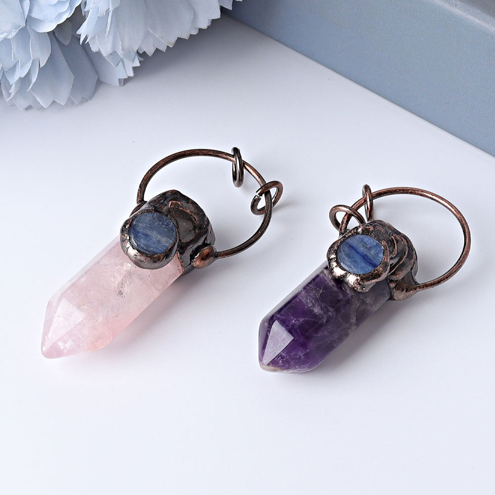 2.4 Inch Amethyst Rose Quartz Pendant with Kyanite