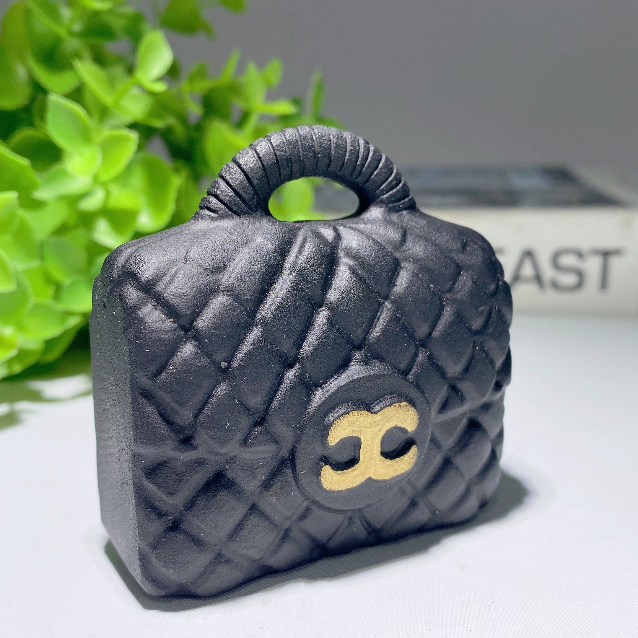 2.4 Inch Black Obsidian Crystal Handbag Figurine Carving