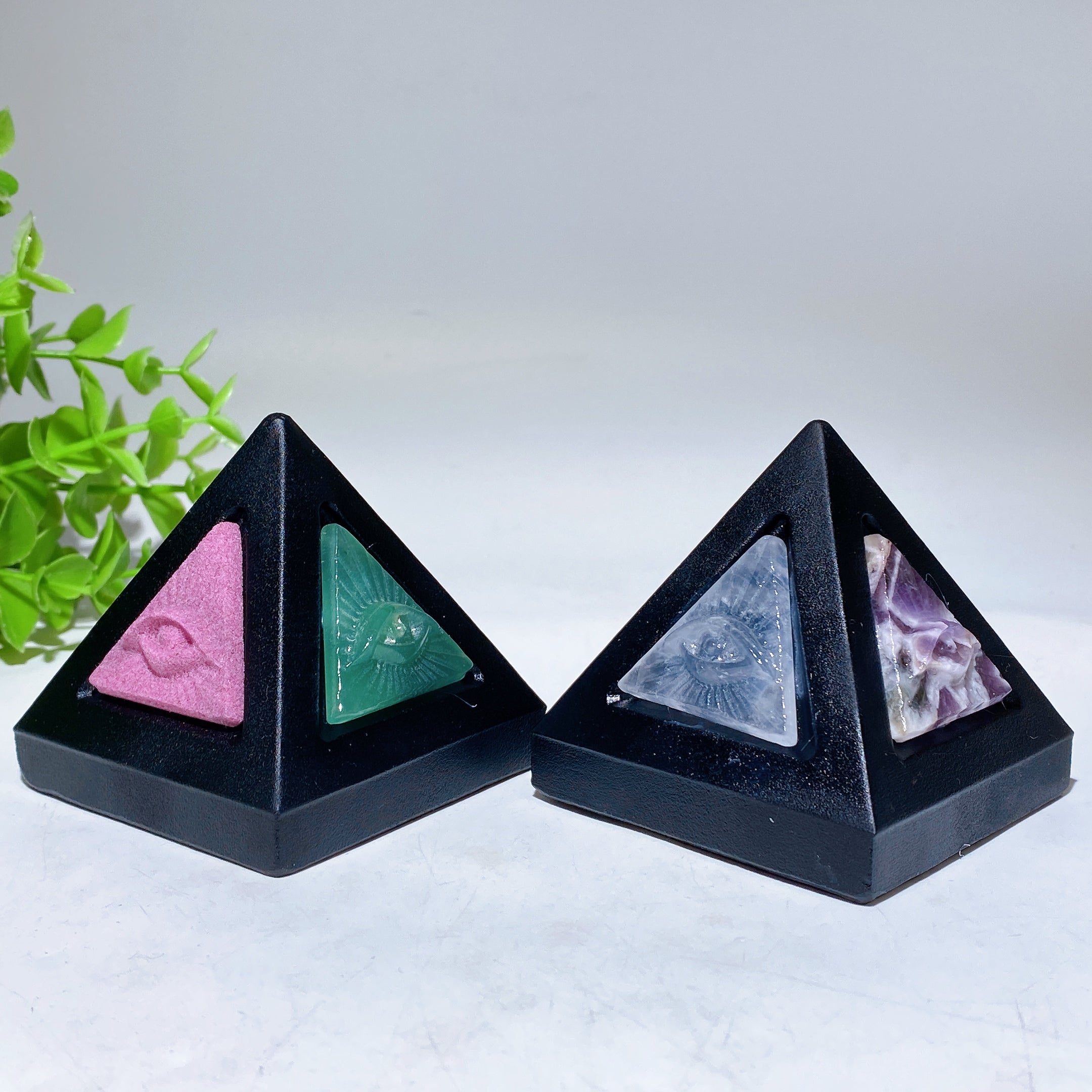 2.4 inch Black Obsidian Crystal Pyramid with Horus Eye Healing