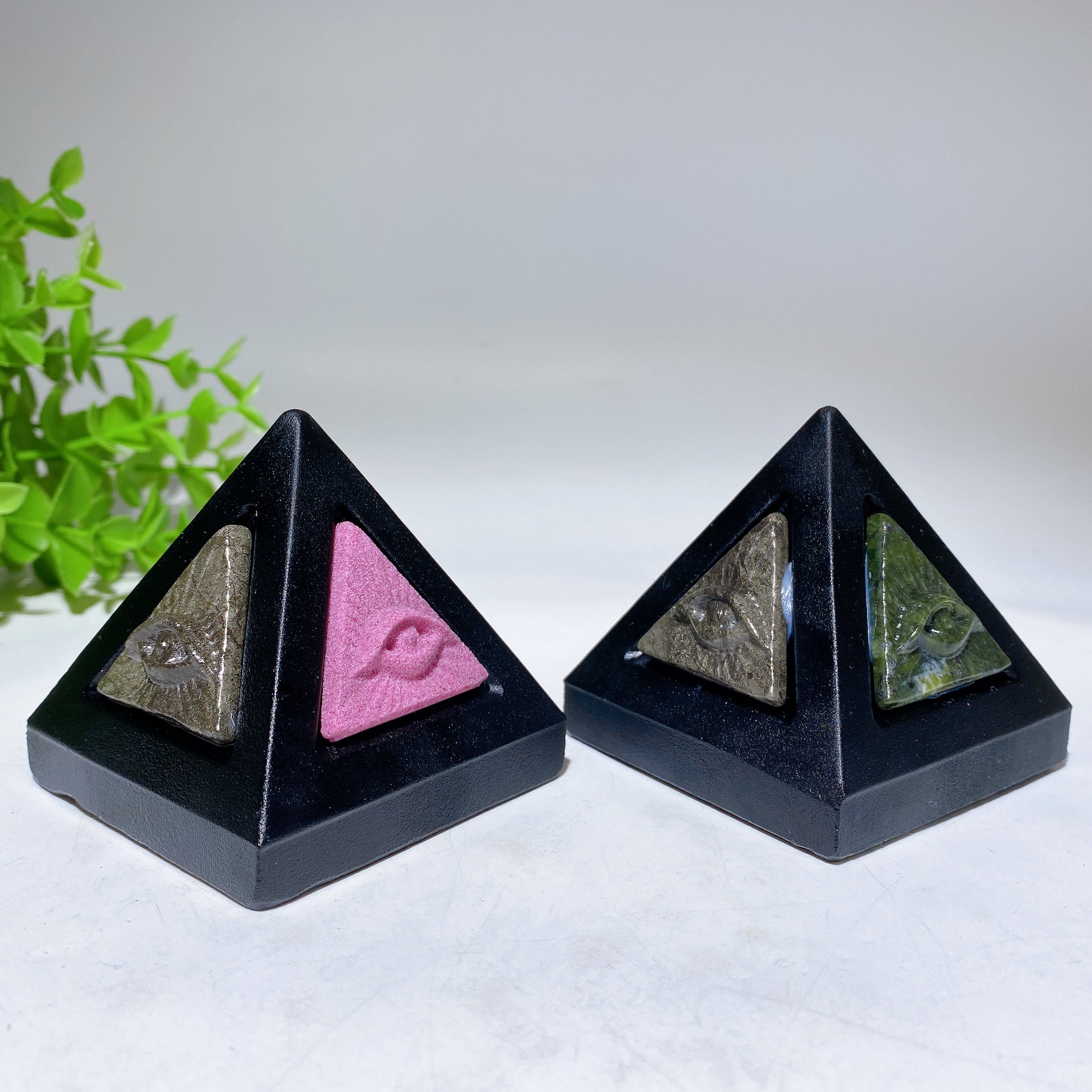 2.4 inch Black Obsidian Crystal Pyramid with Horus Eye Healing