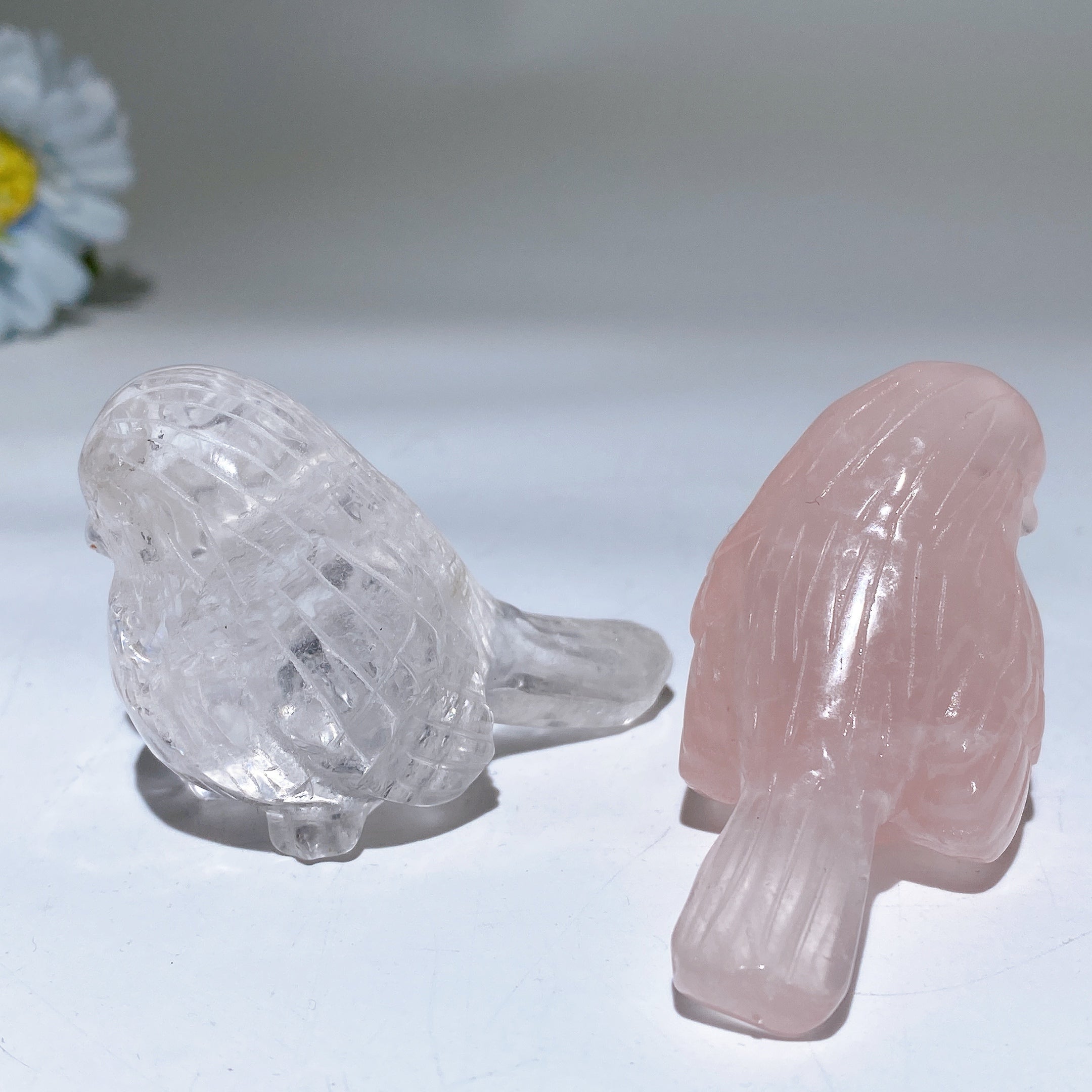 2.4 inch Clear Quartz and Rose Quartz Bird Crystal Carvings