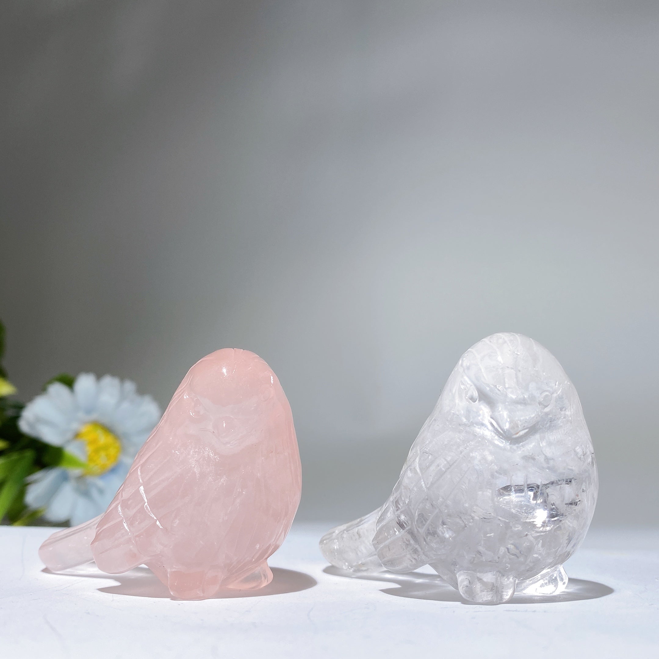 2.4 inch Clear Quartz and Rose Quartz Bird Crystal Carvings