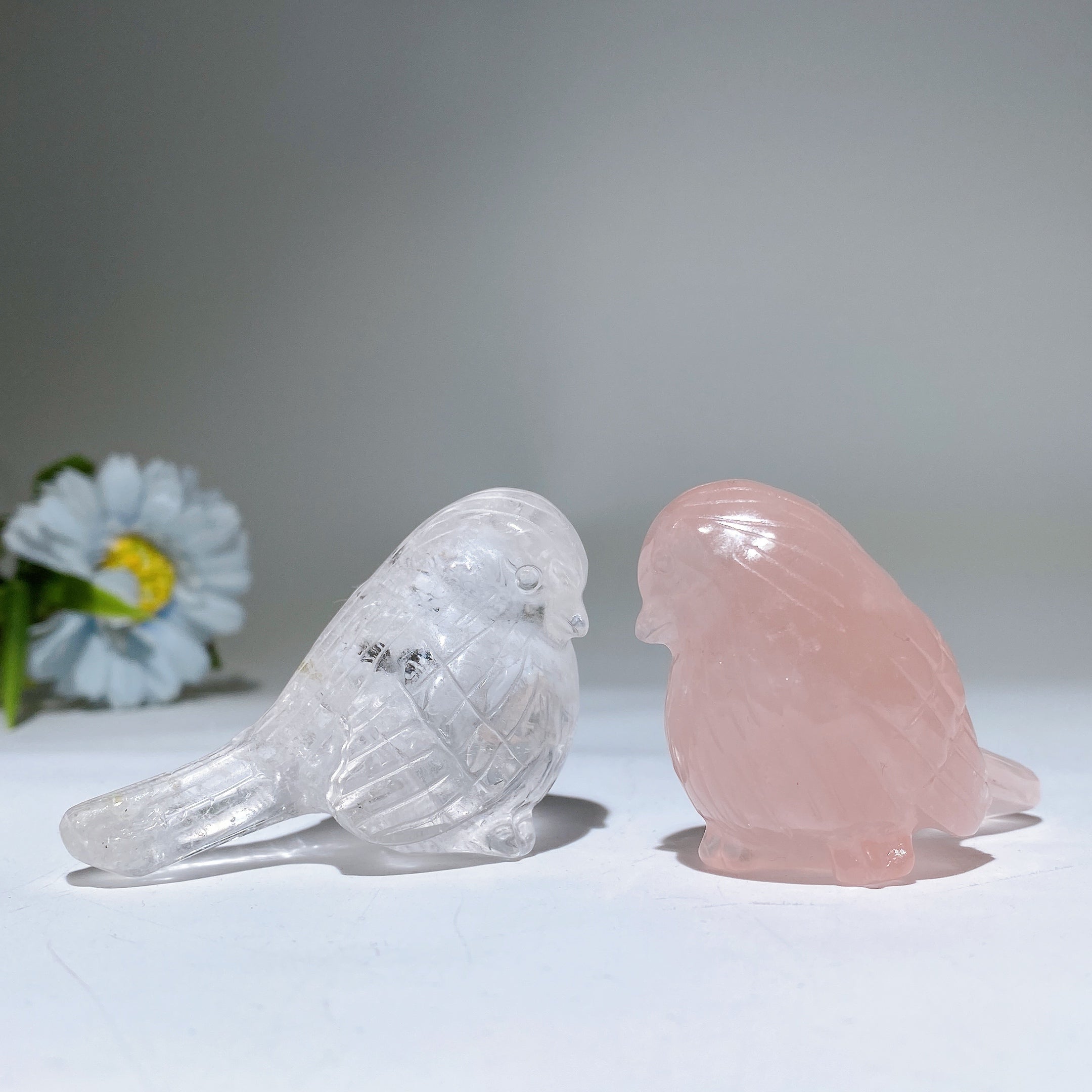 2.4 inch Clear Quartz and Rose Quartz Bird Crystal Carvings