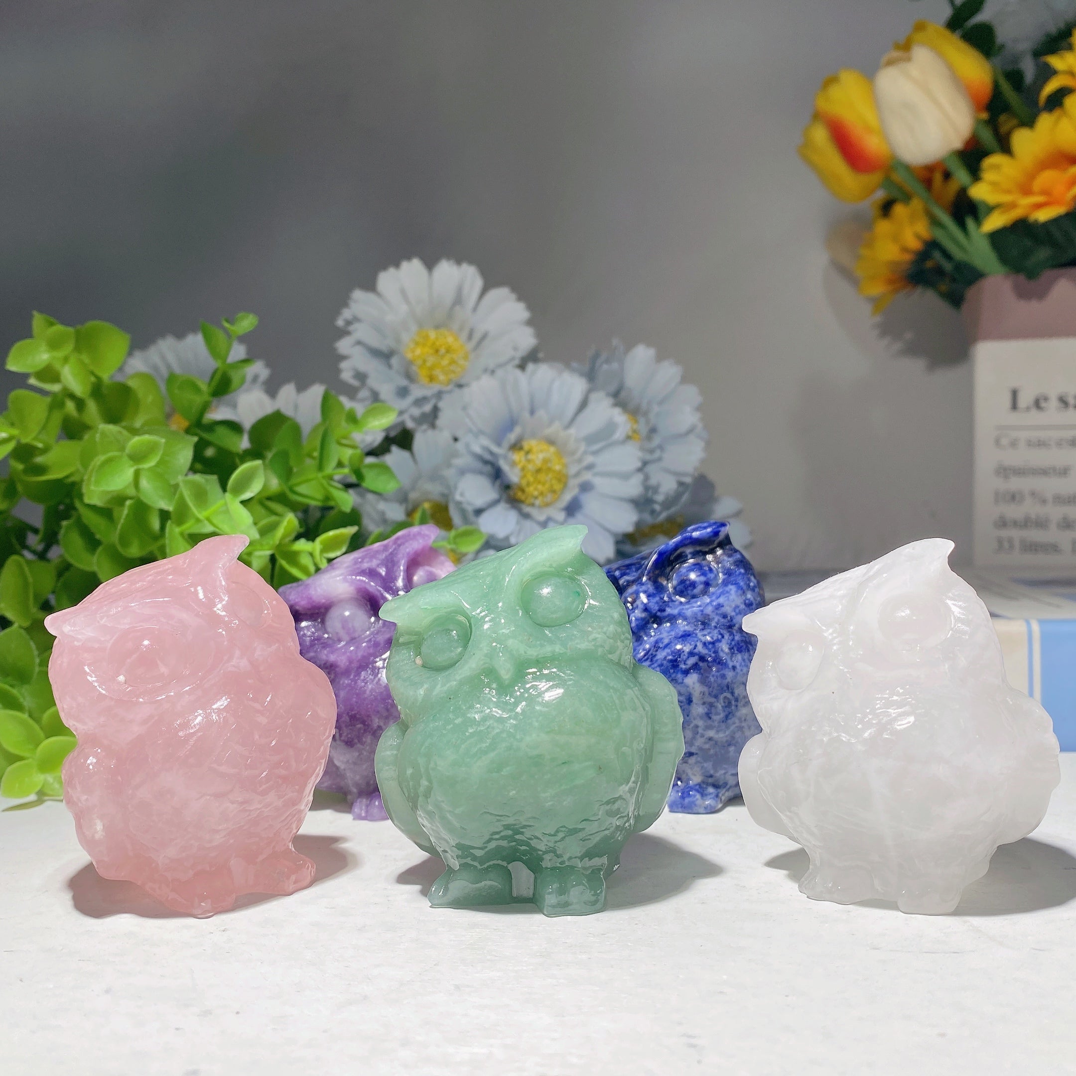 2.4 Inch Mixed Crystal Owl Carvings for Healing and Wisdom