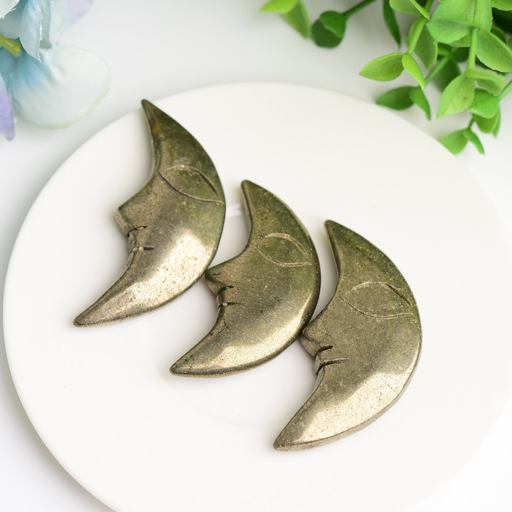 2.4 Inch Pyrite Moon Face Crystal Figurine Carving