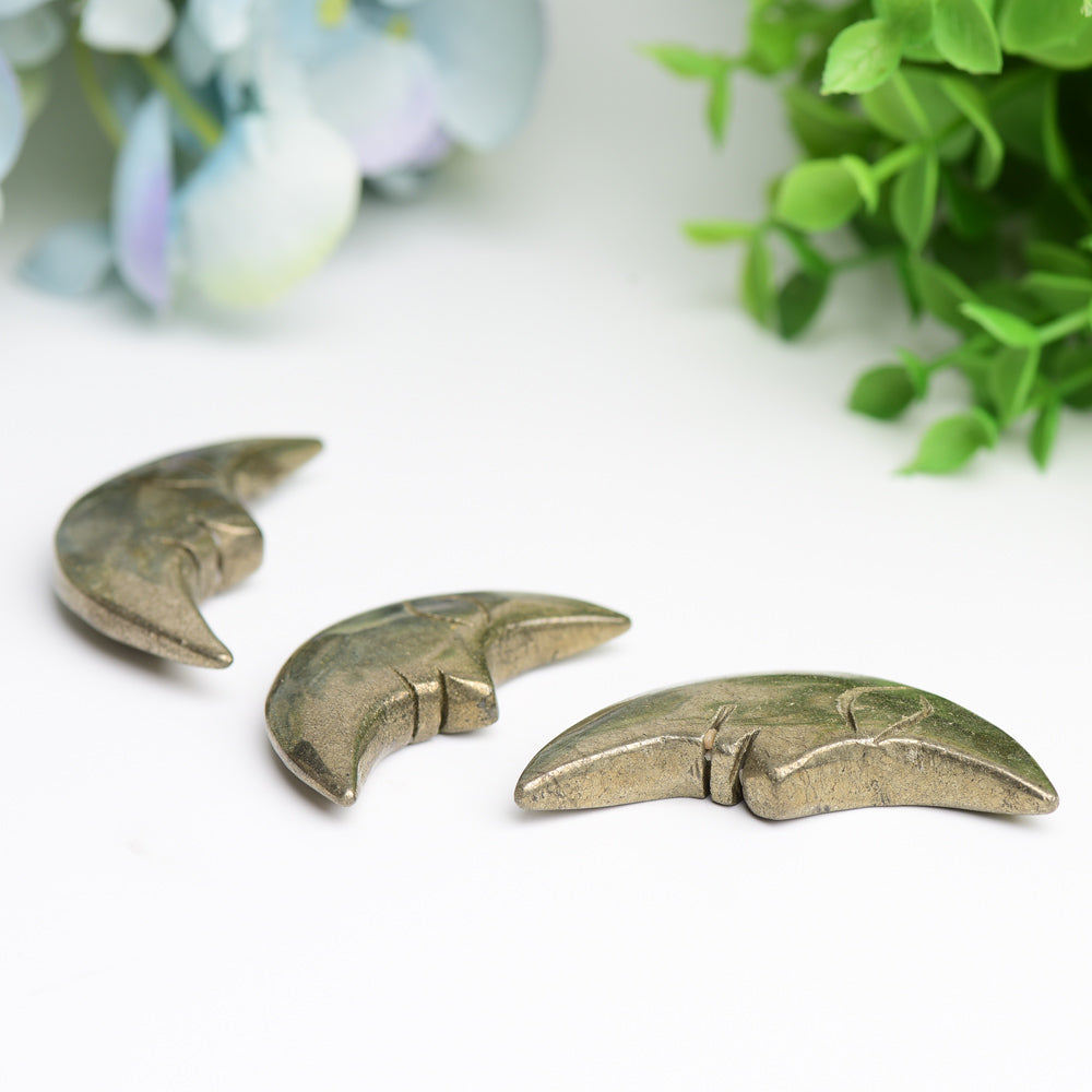 2.4 Inch Pyrite Moon Face Crystal Figurine Carving