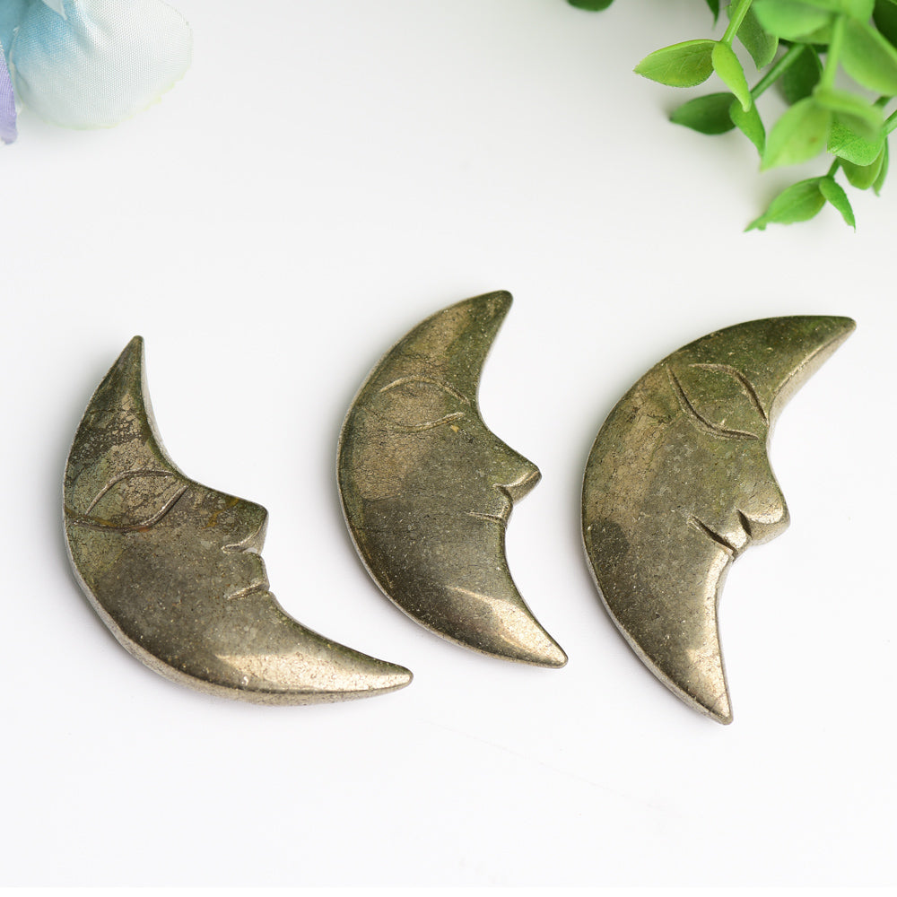 2.4 Inch Pyrite Moon Face Crystal Figurine Carving