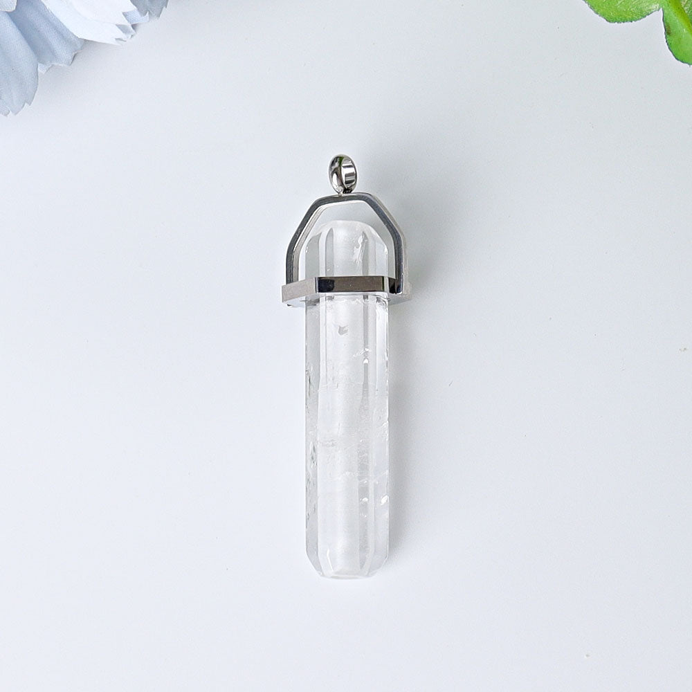 2.4 Inch Rose Quartz Hexagonal Prism Crystal Pendant