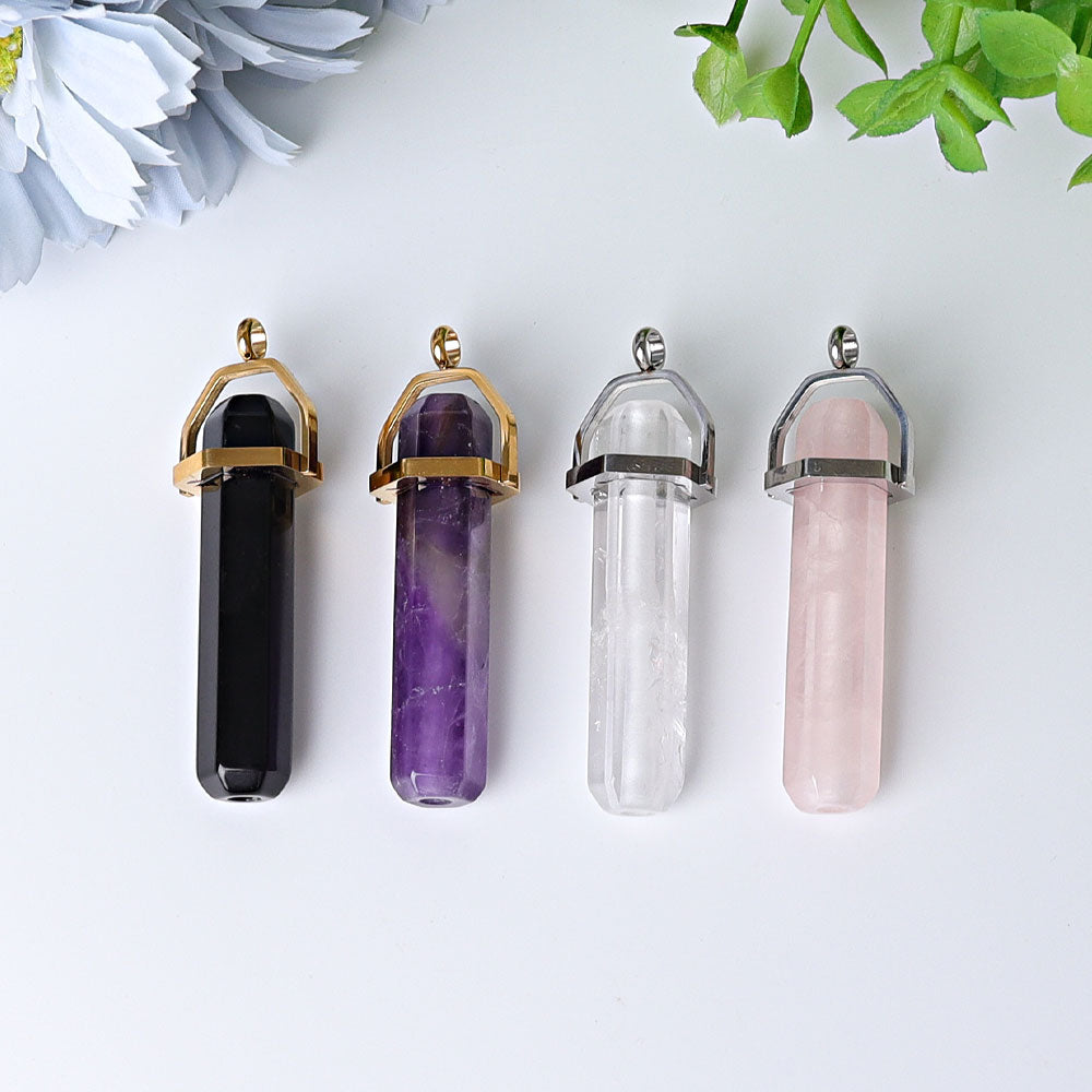 2.4 Inch Rose Quartz Hexagonal Prism Crystal Pendant
