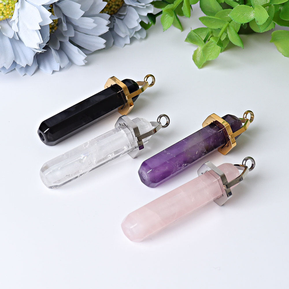 2.4 Inch Rose Quartz Hexagonal Prism Crystal Pendant