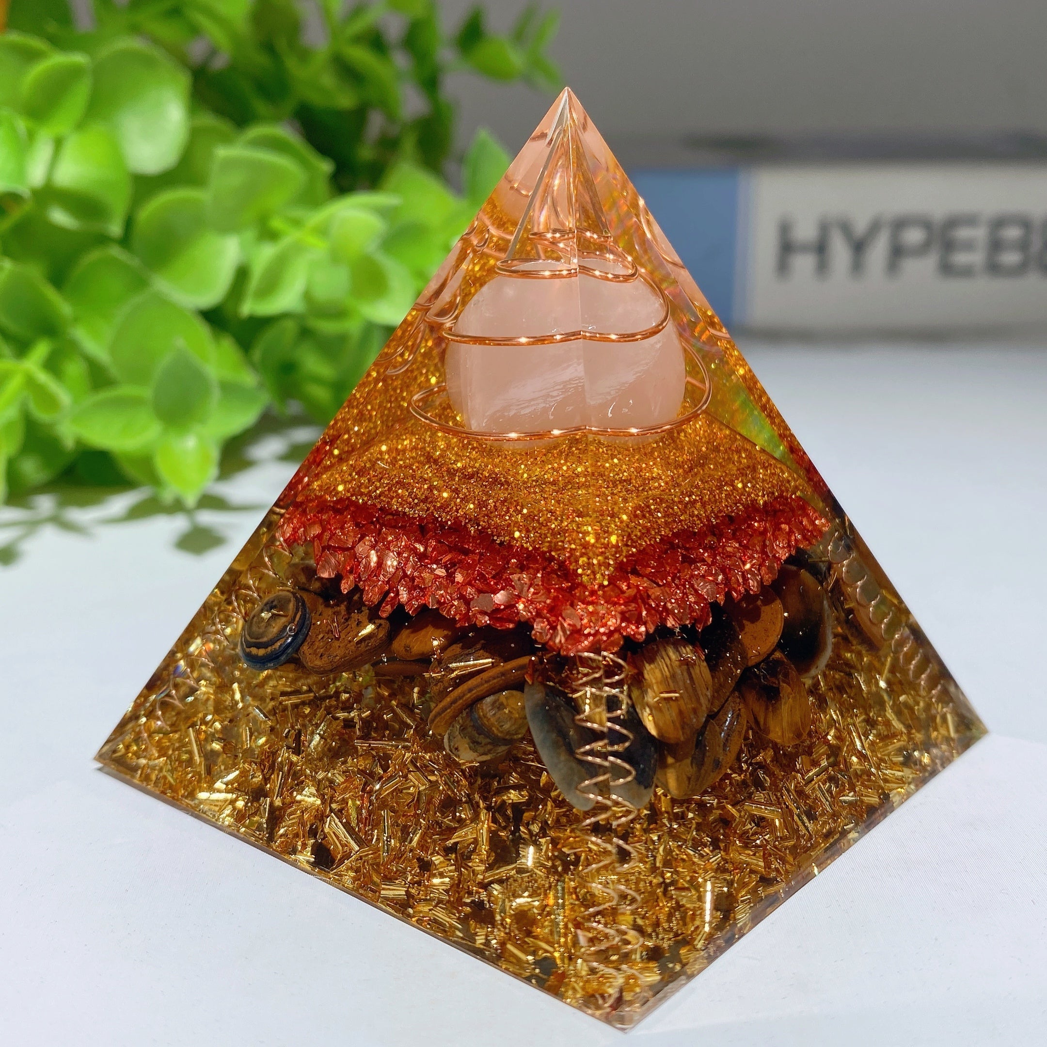 2.4-inch Tigers Eye Chips Resin Crystal Healing Pyramid