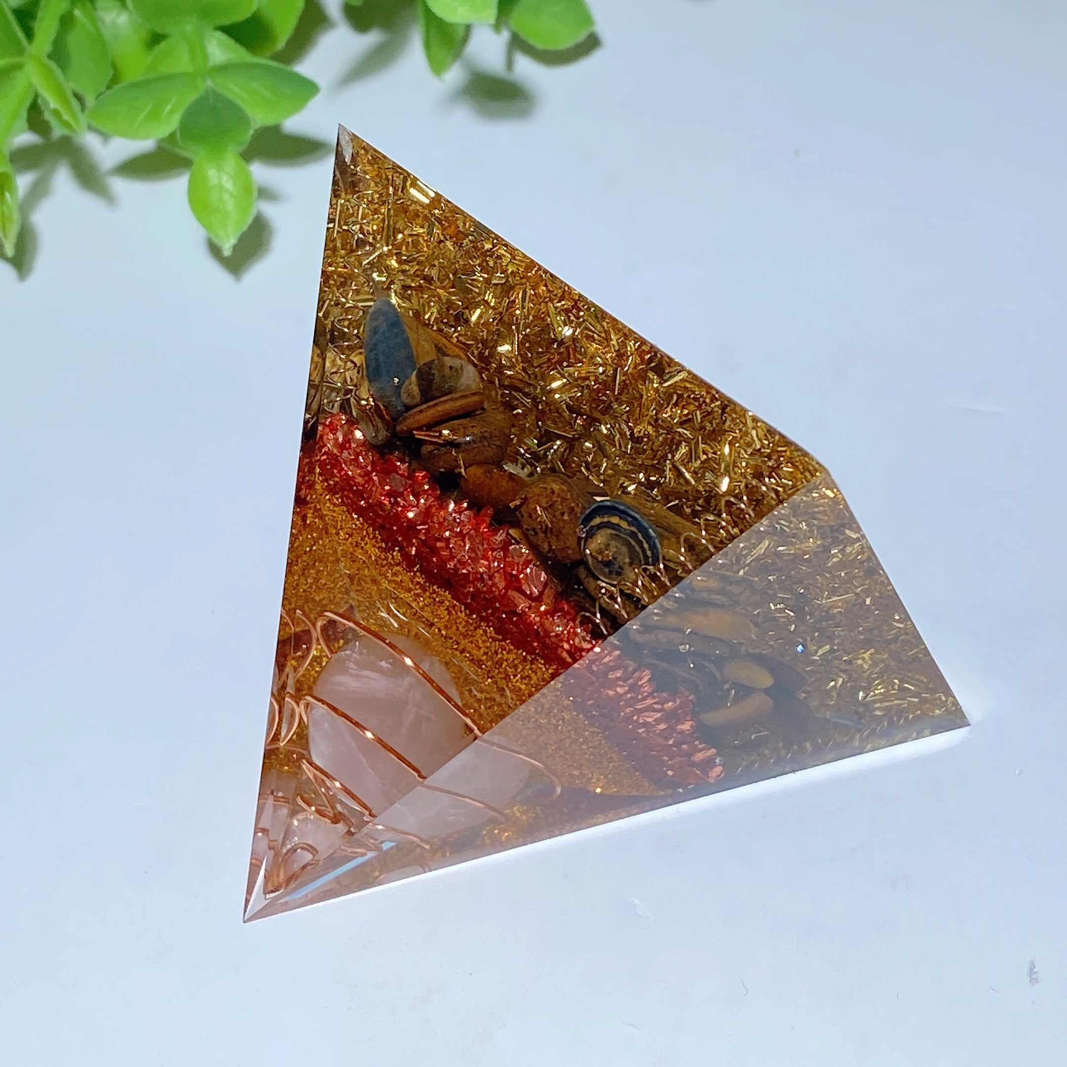 2.4-inch Tigers Eye Chips Resin Crystal Healing Pyramid