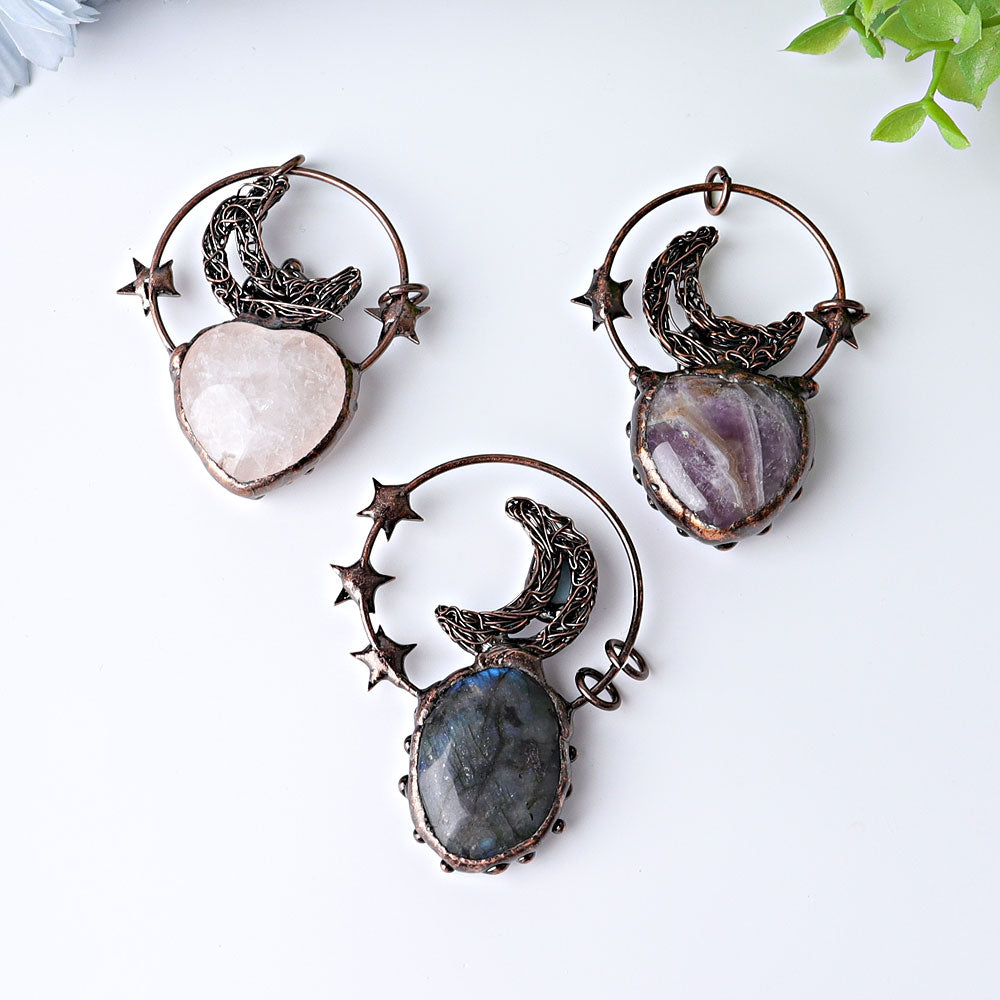 2.4-inch Vintage Amethyst Heart Crystal Pendant