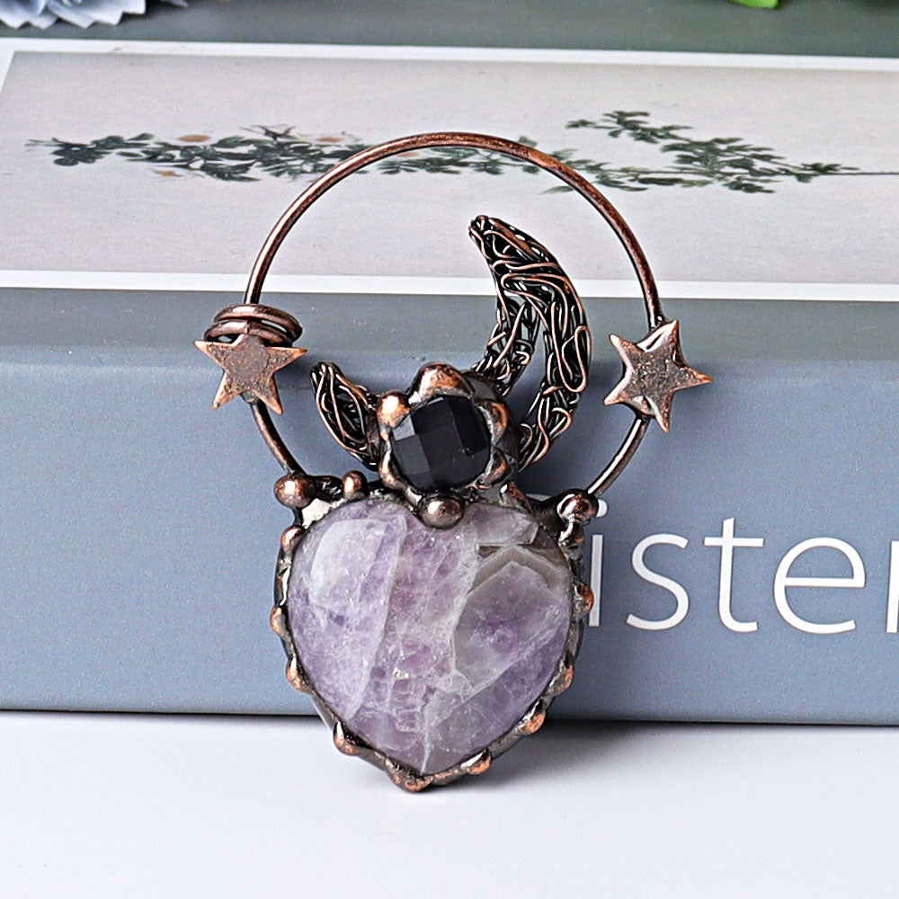 2.4-inch Vintage Amethyst Heart Crystal Pendant