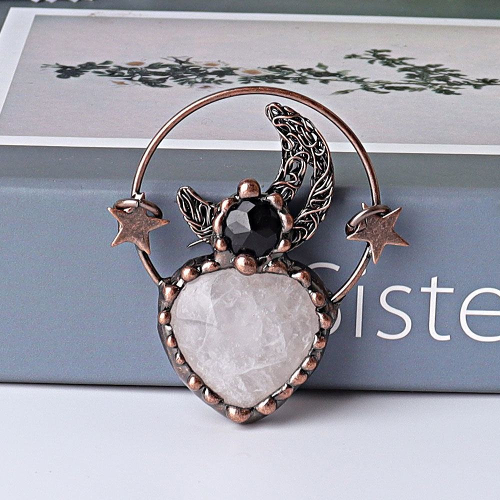 2.4-inch Vintage Amethyst Heart Crystal Pendant