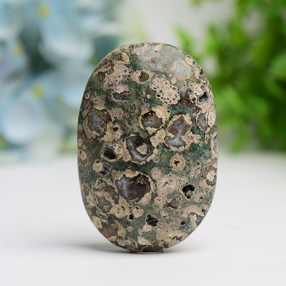 2.4" Rainforest Jasper Polished Palm Stone for Grounding