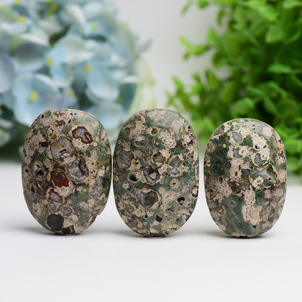 2.4" Rainforest Jasper Polished Palm Stone for Grounding