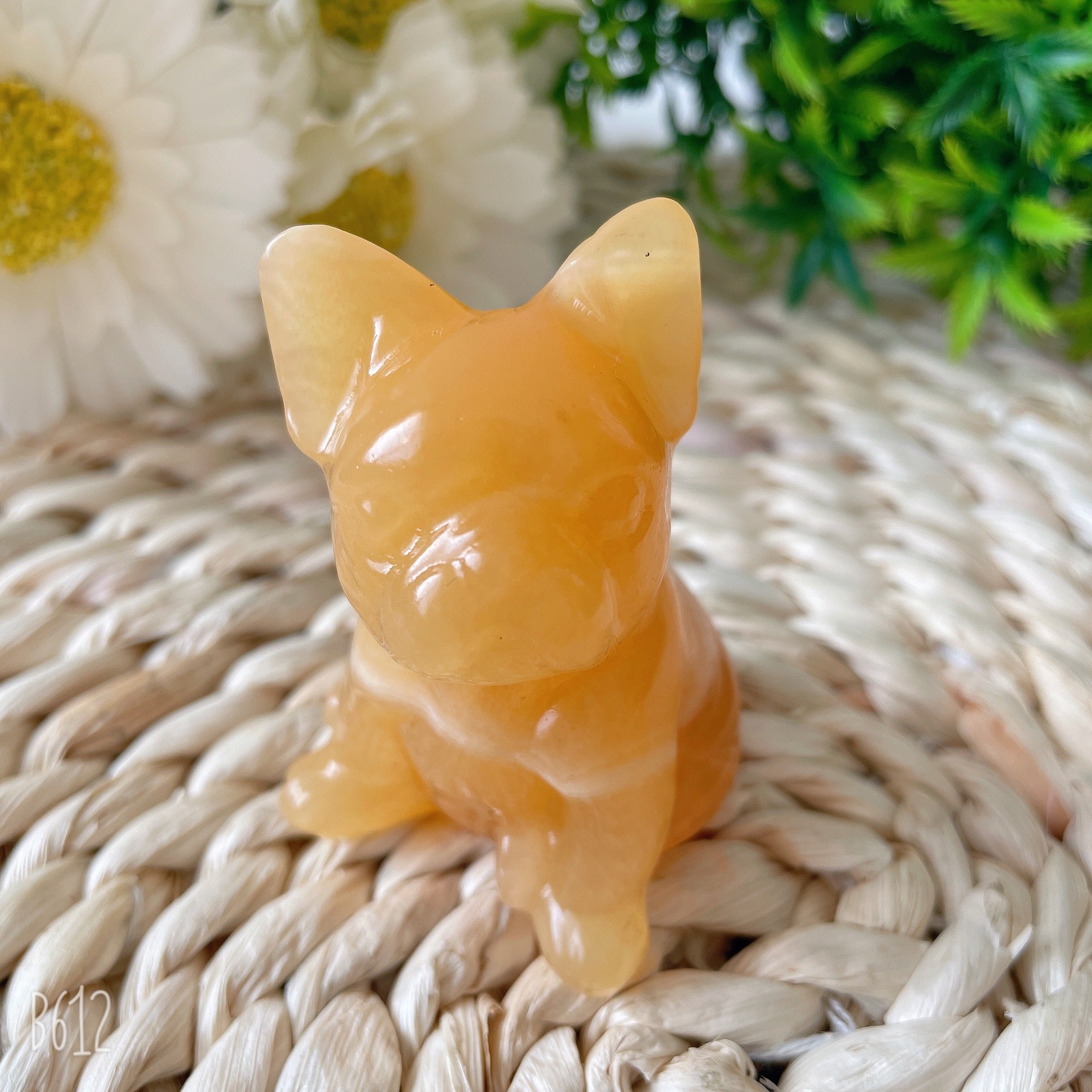 2.4" Yellow Calcite French Bulldog Crystal Dog Figurine
