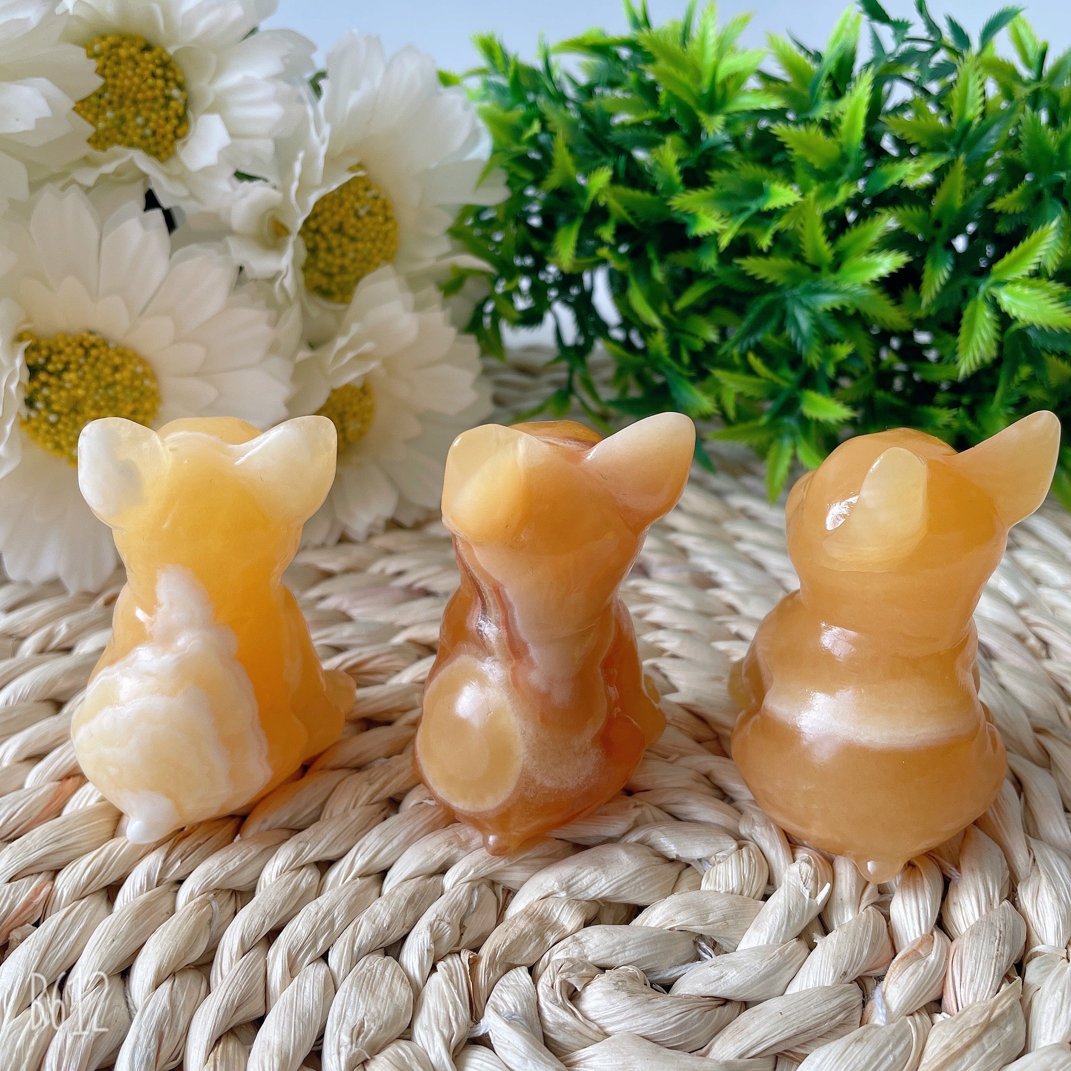 2.4" Yellow Calcite French Bulldog Crystal Dog Figurine