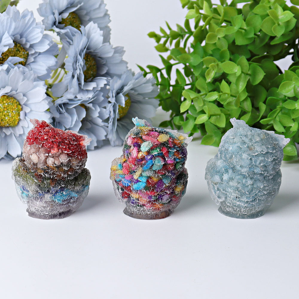 2.4in Aquamarine Chips Crystal Owl Carving