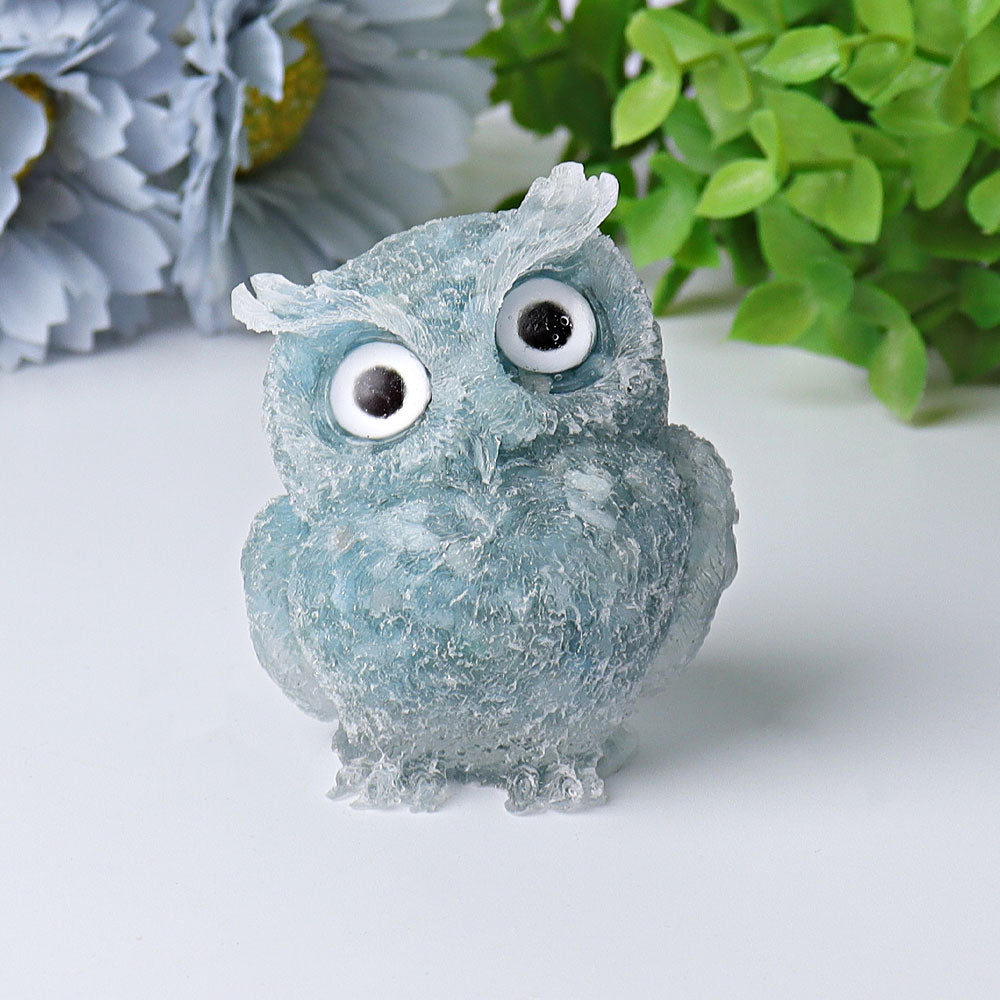 2.4in Aquamarine Chips Crystal Owl Carving